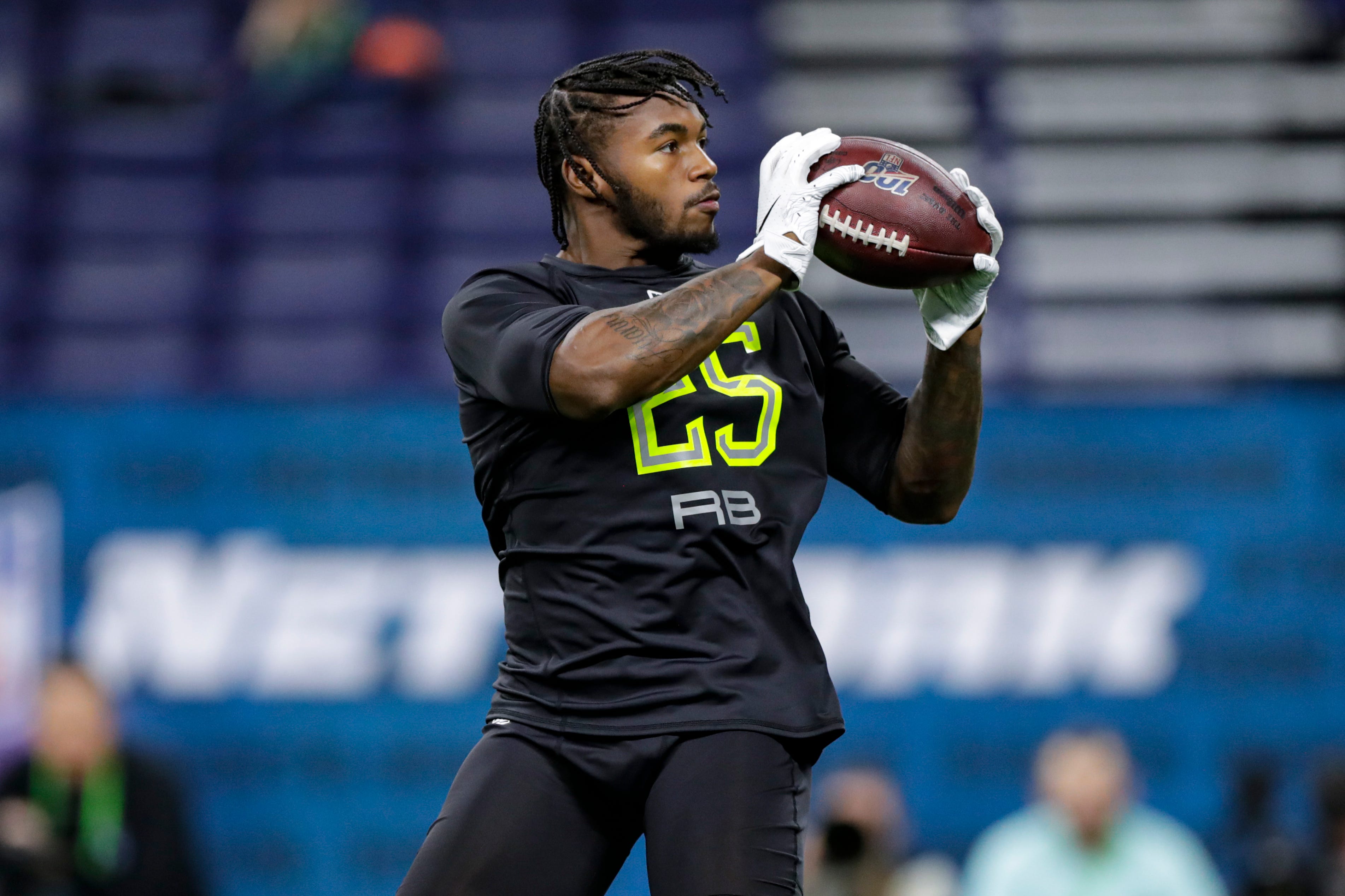 Georgia running back D'Andre Swift runs a drill at the NFL Combine.