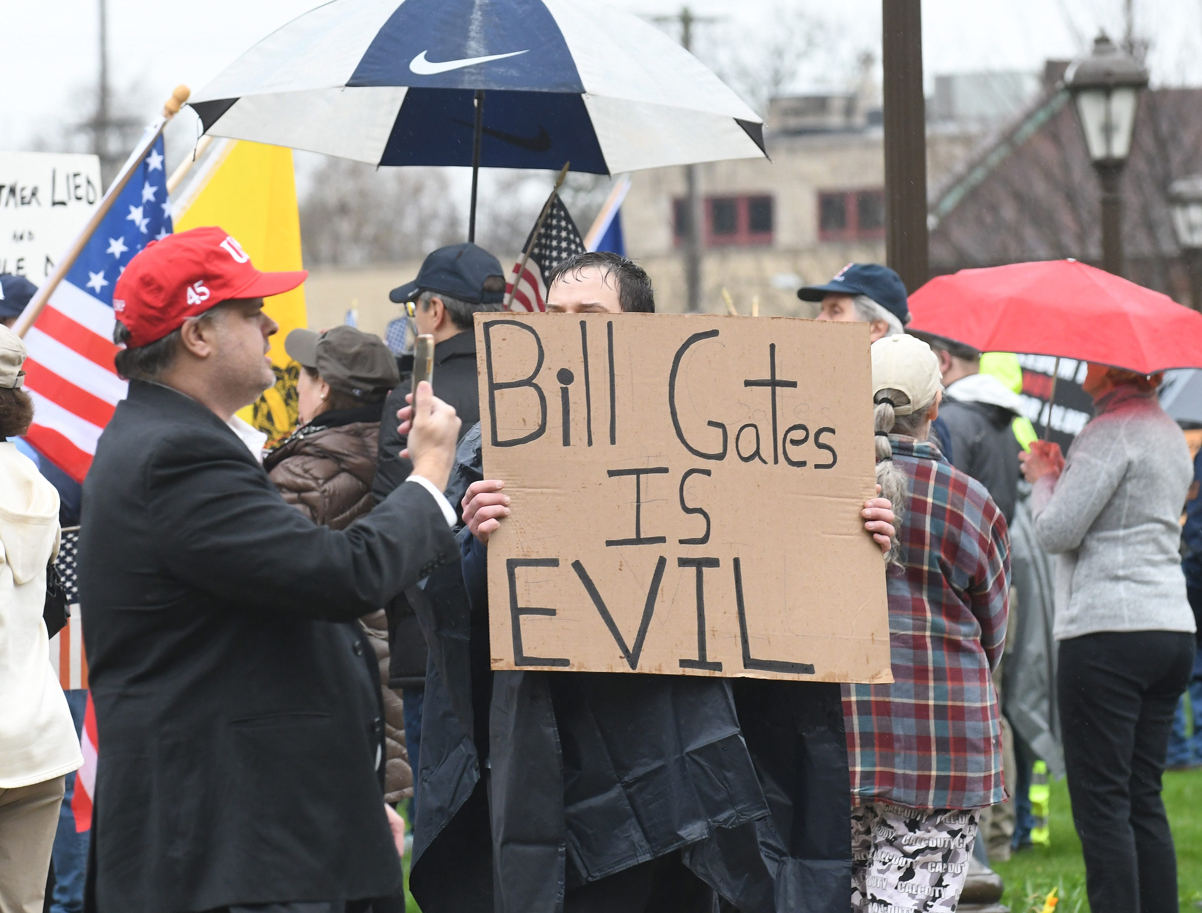 " American Patriot Rally, " in protest to Gov. Gretchen Whitmer ' s coronavirus pandemic polices, on the Michigan Capitol steps and lawn in Lansing on April 30, 2020.