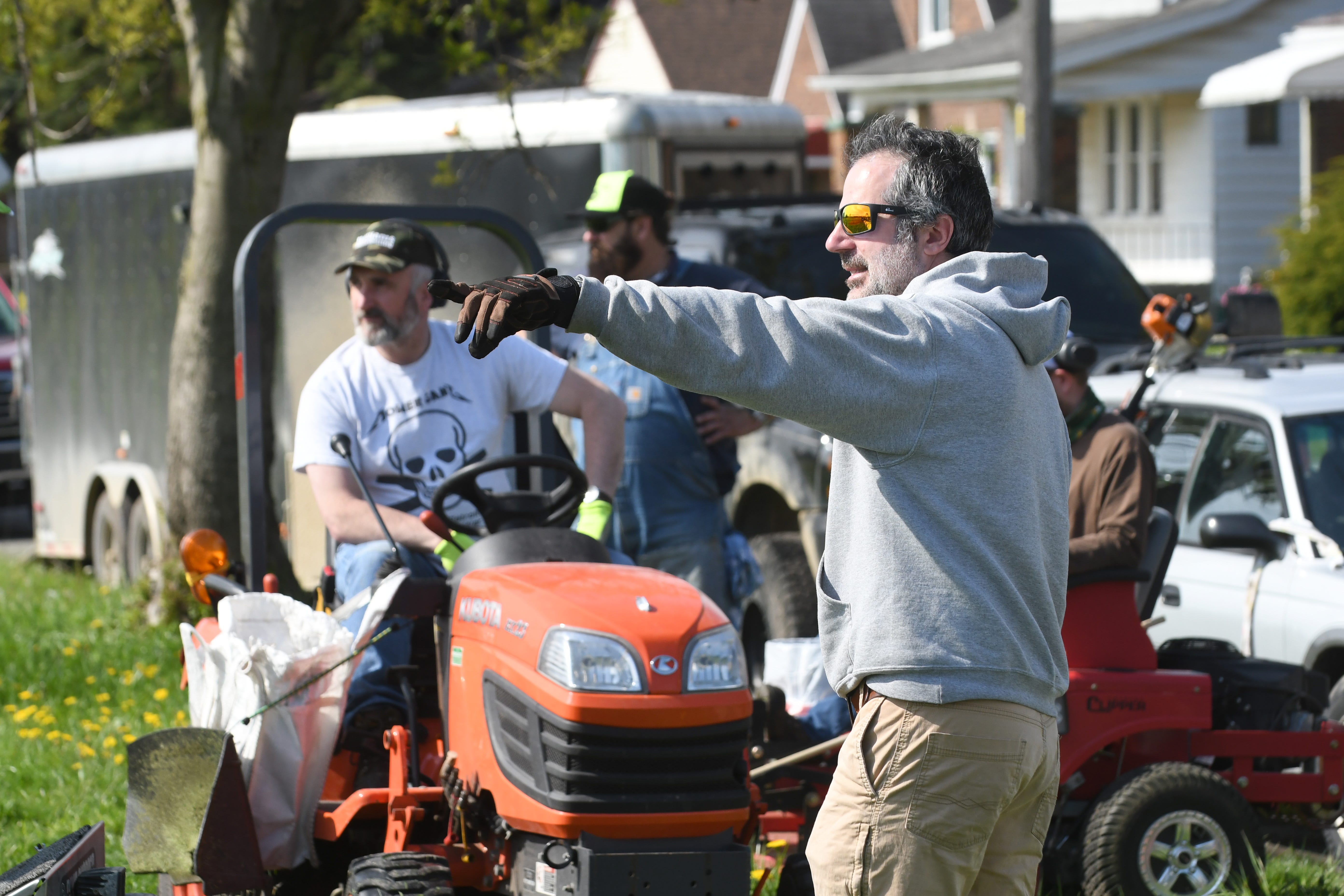 Tom Nardone, founder, Detroit Mower Gang, gives instructions as members begin their 2020 Motown Mowdown, a 12- hour mowing marathon, which started at Hammerberg Playfield in Detroit on Saturday, May 16, 2020.
