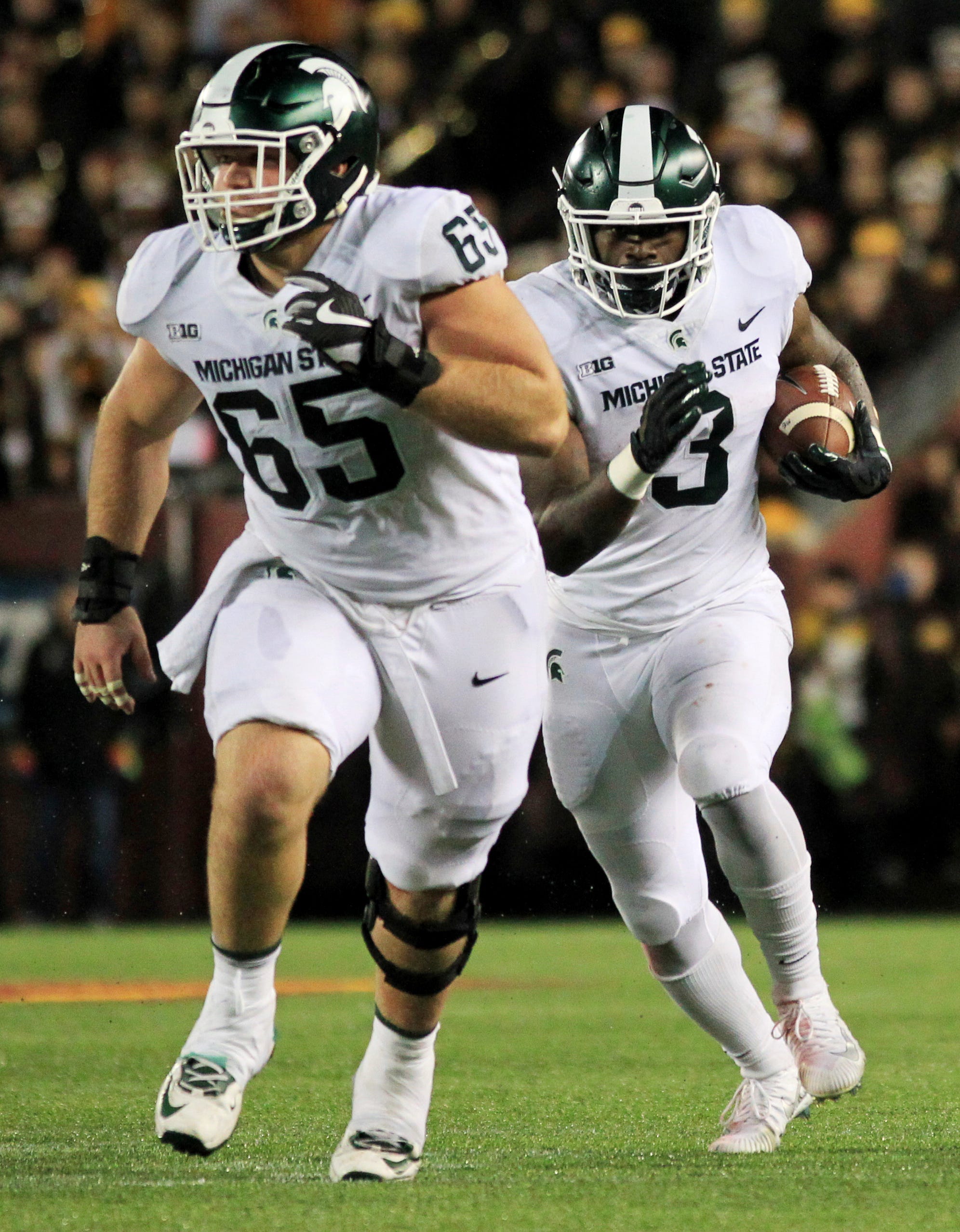 OFFENSIVE LINE – Brian Allen, 2014-17: Allen played in 51 career games with 38 starts, including 17 at center, 16 at left guard and five at right guard. A team captain as a senior in 2017, Allen earned second-team All-Big Ten honors for the third straight season while starting all 13 games at center and leading Michigan State to 10 victories just a year after suffering through a 3-9 tumble in 2016.