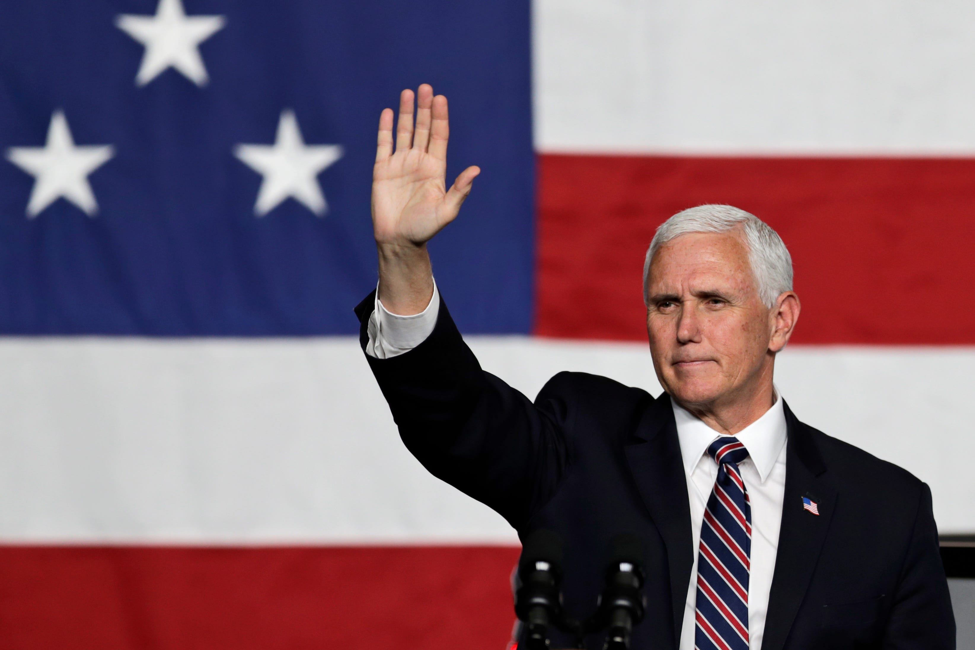 Vice President Mike Pence waves to supporters after speaking at the launch of the electric Endurance pickup truck at Lordstown Motors Corporation.