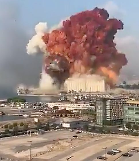 This is a still frame from a smartphone video of the explosion at the port in Beirut, Lebanon on Tuesday, August 4, 2020.