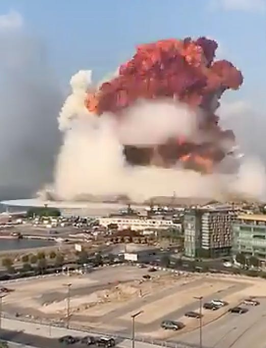 This is a still frame from a smartphone video of the explosion at the port in Beirut, Lebanon on Tuesday, August 4, 2020.