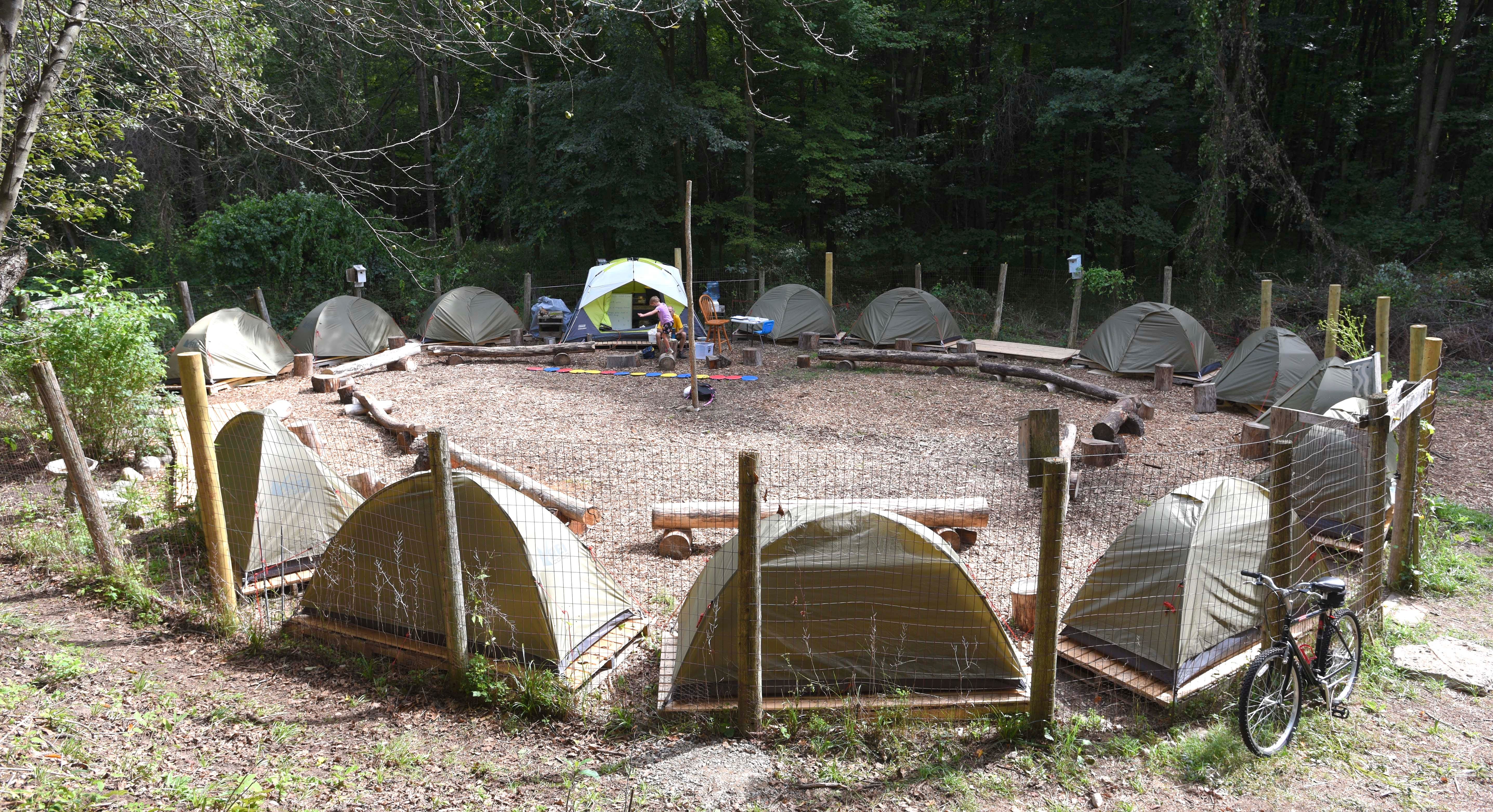 The tent-encampment classroom of teacher Robert Crowe, of Lake Orion.