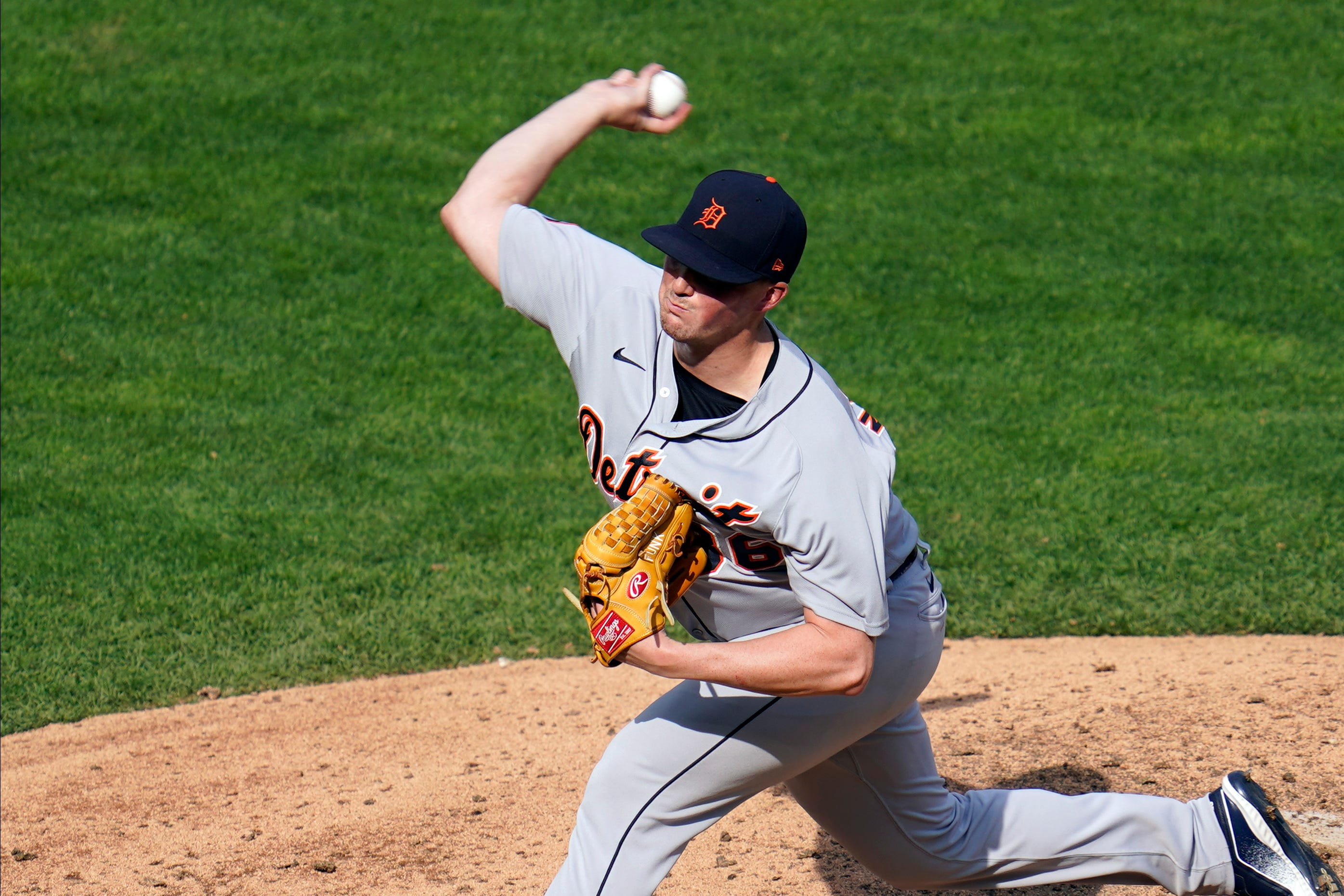 Detroit Tigers pitcher Kyle Funkhouser throws against the Minnesota Twins in the seventh inning.