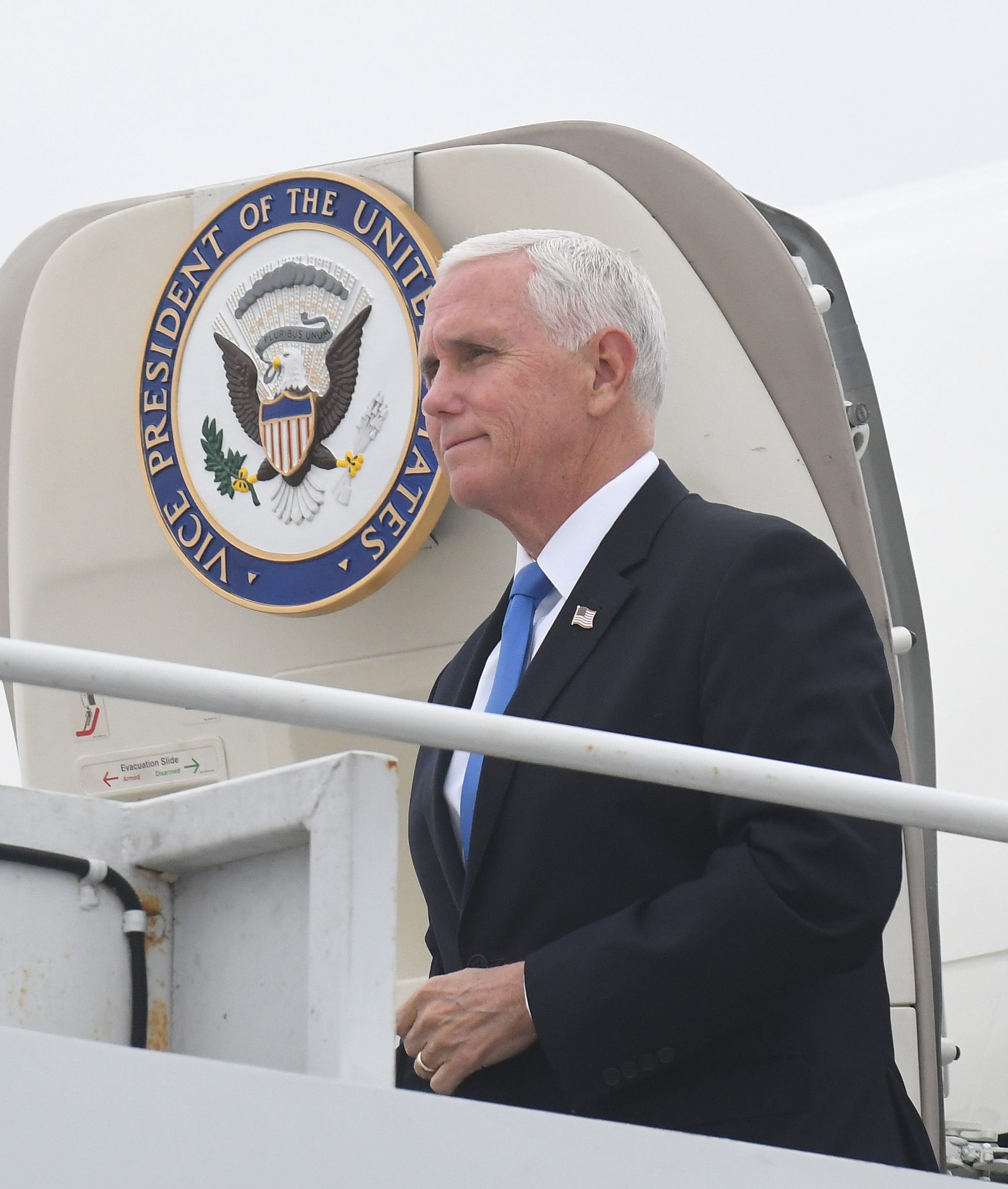 Vice President Mike Pence arrives in Air Force 2 for a campaign stop in Grand Rapids, Michigan on October 14, 2020.