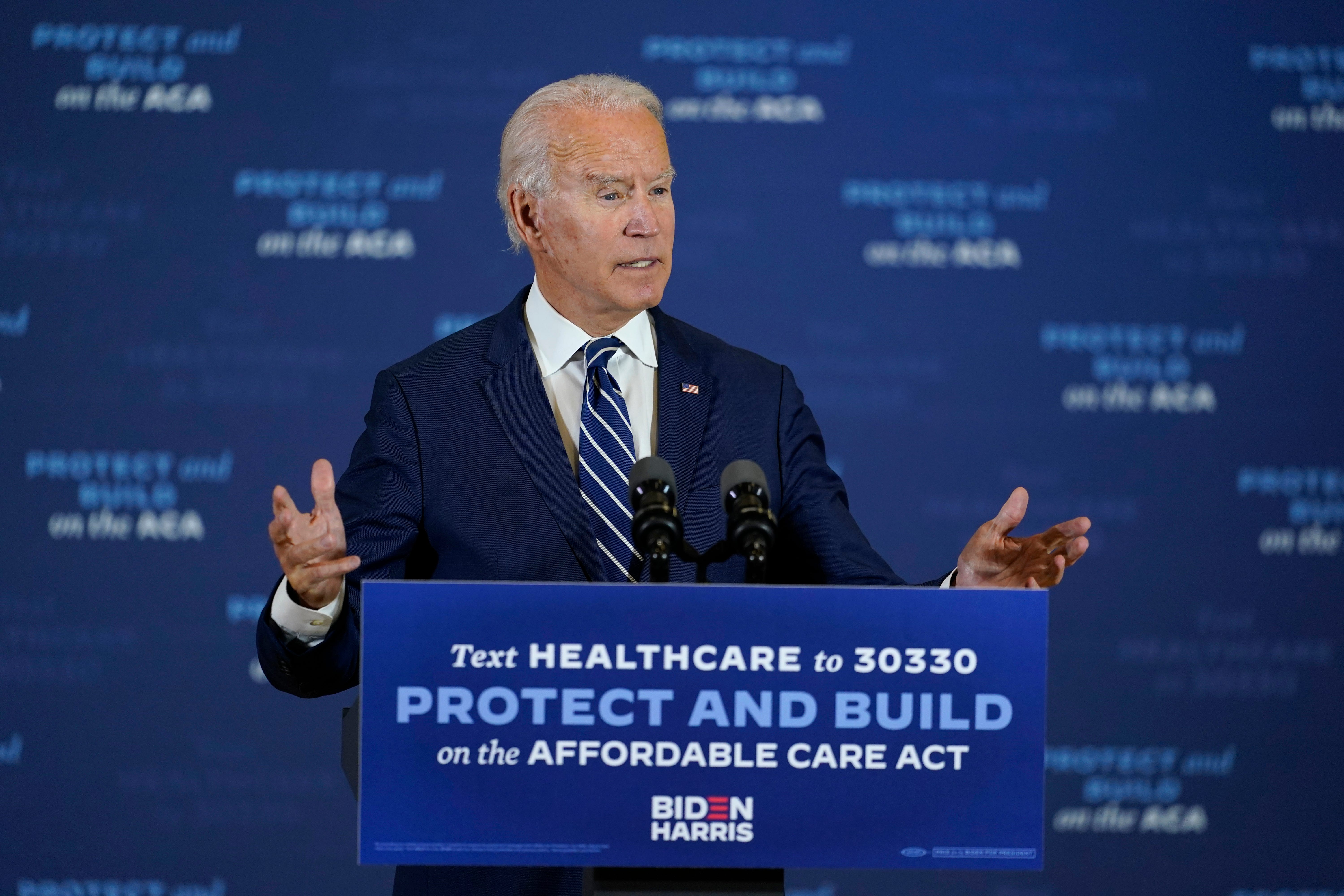Democratic presidential candidate former Vice President Joe Biden speaks at Beech Woods Recreation Center, in Southfield, Mich., Friday, Oct. 16, 2020.