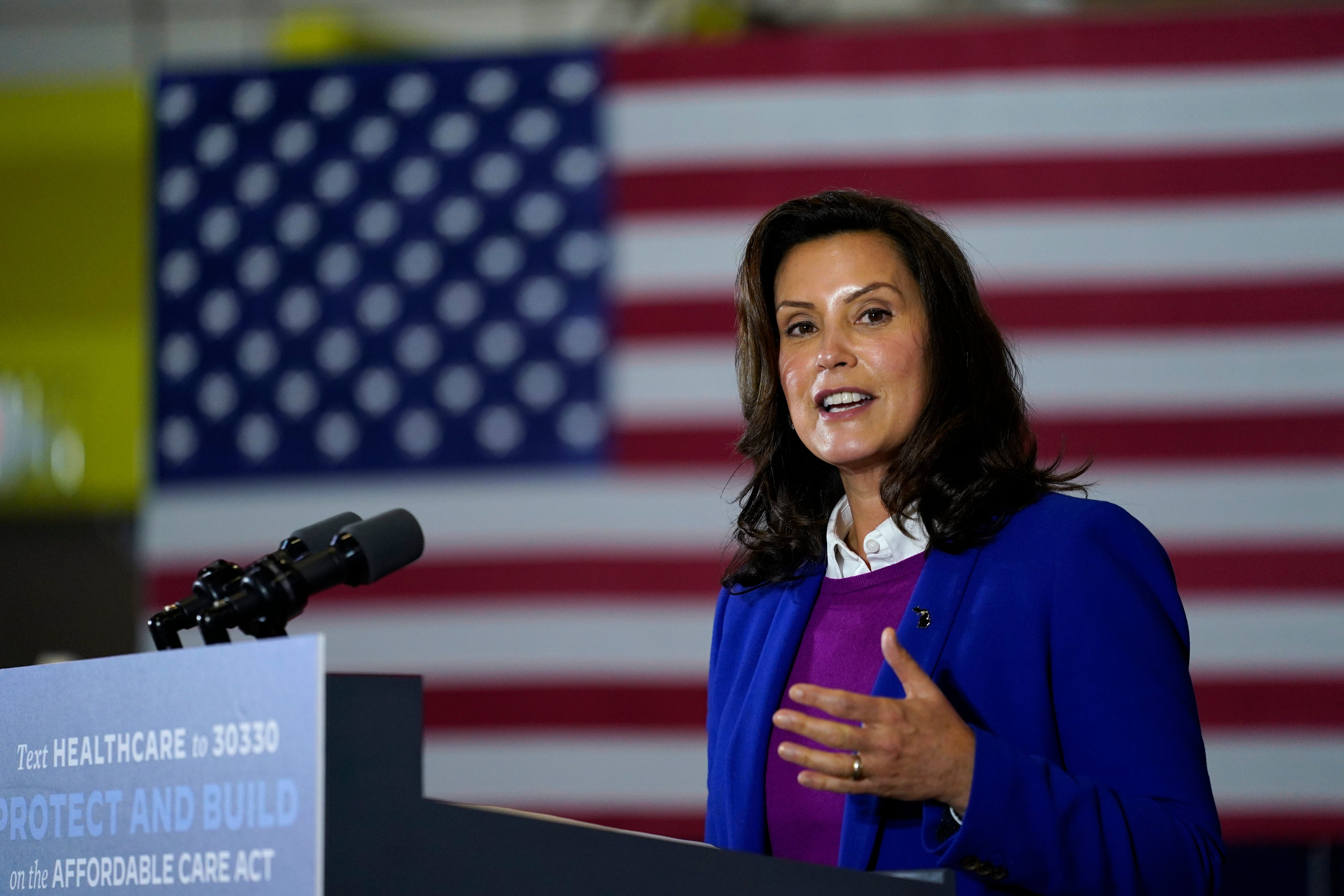 Michigan Gov. Gretchen Whitmer speaks during an event with Democratic presidential candidate former Vice President Joe Biden at Beech Woods Recreation Center, in Southfield, Mich., Friday, Oct. 16, 2020.