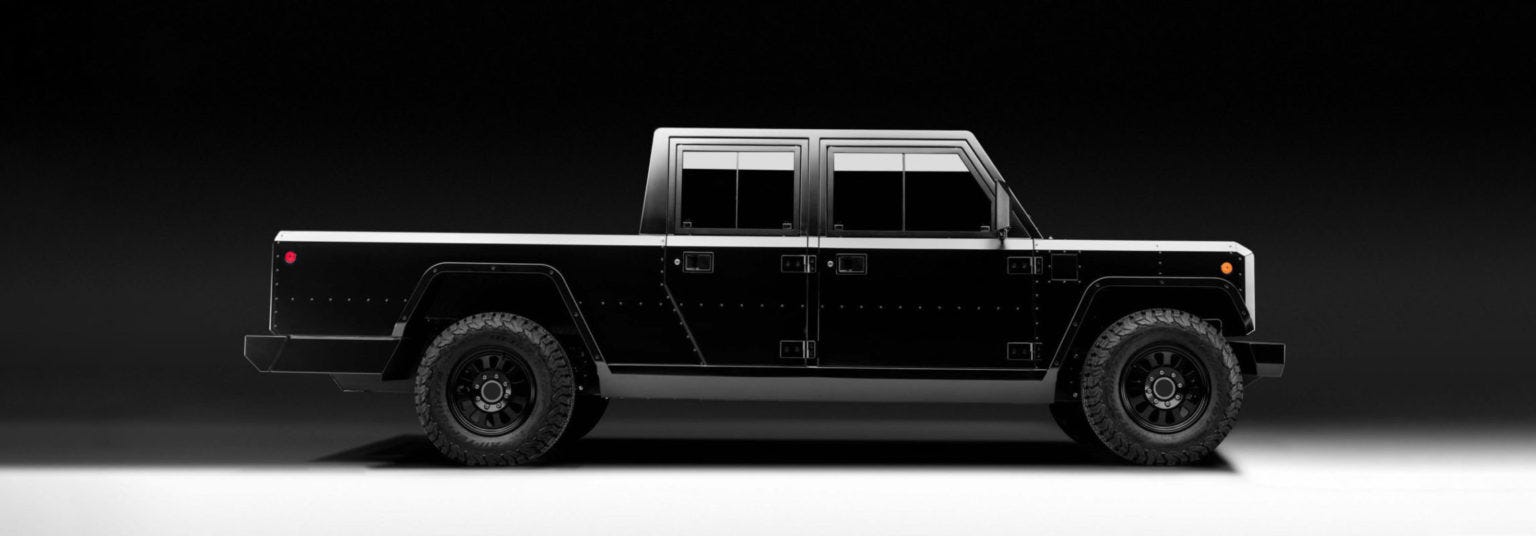Bollinger says their trucks are all electric. All aluminum. All wheel drive. And built in Detroit.
