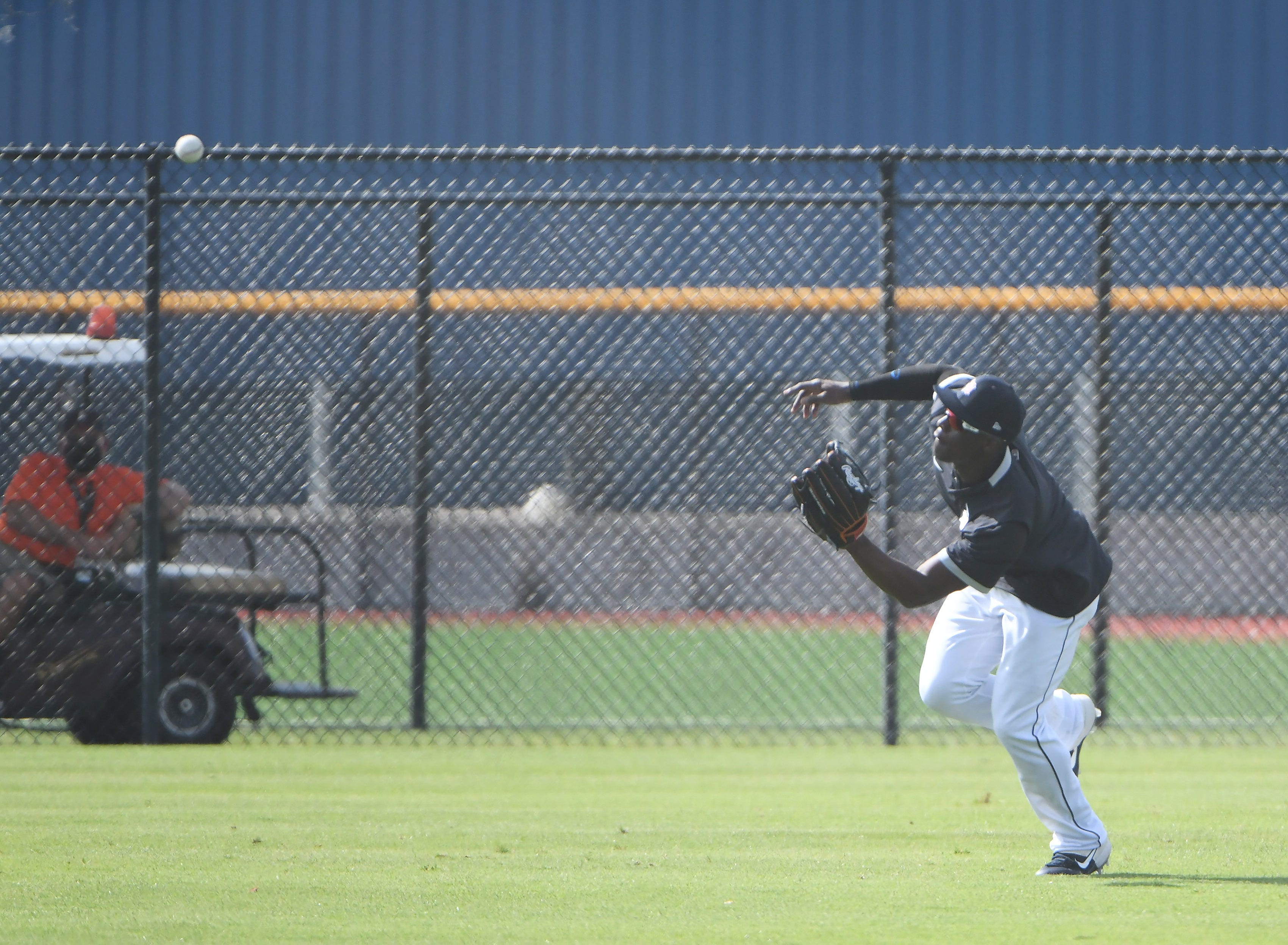 Tigers outfielder Daz Cameron makes a running catch.