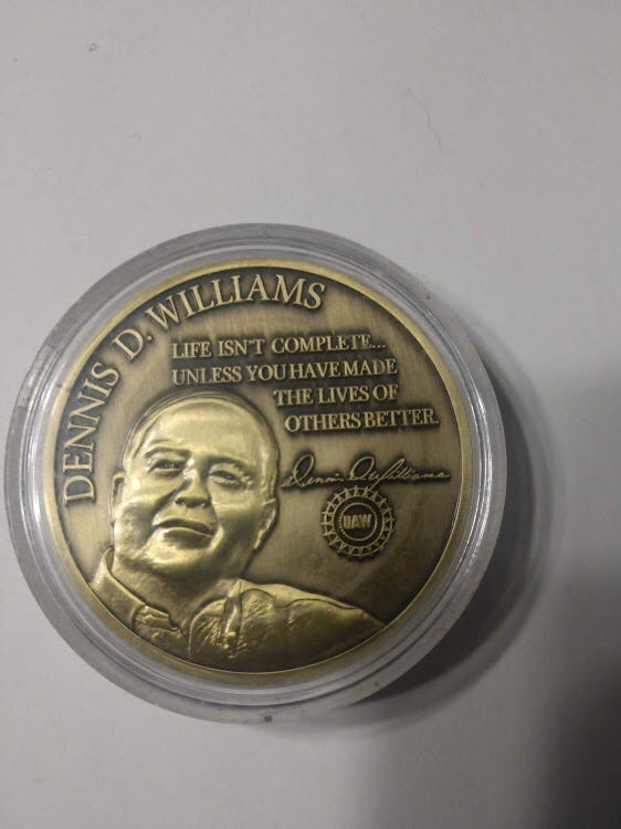 This coin commemorating former UAW President Dennis Williams was produced for his 2018 retirement.