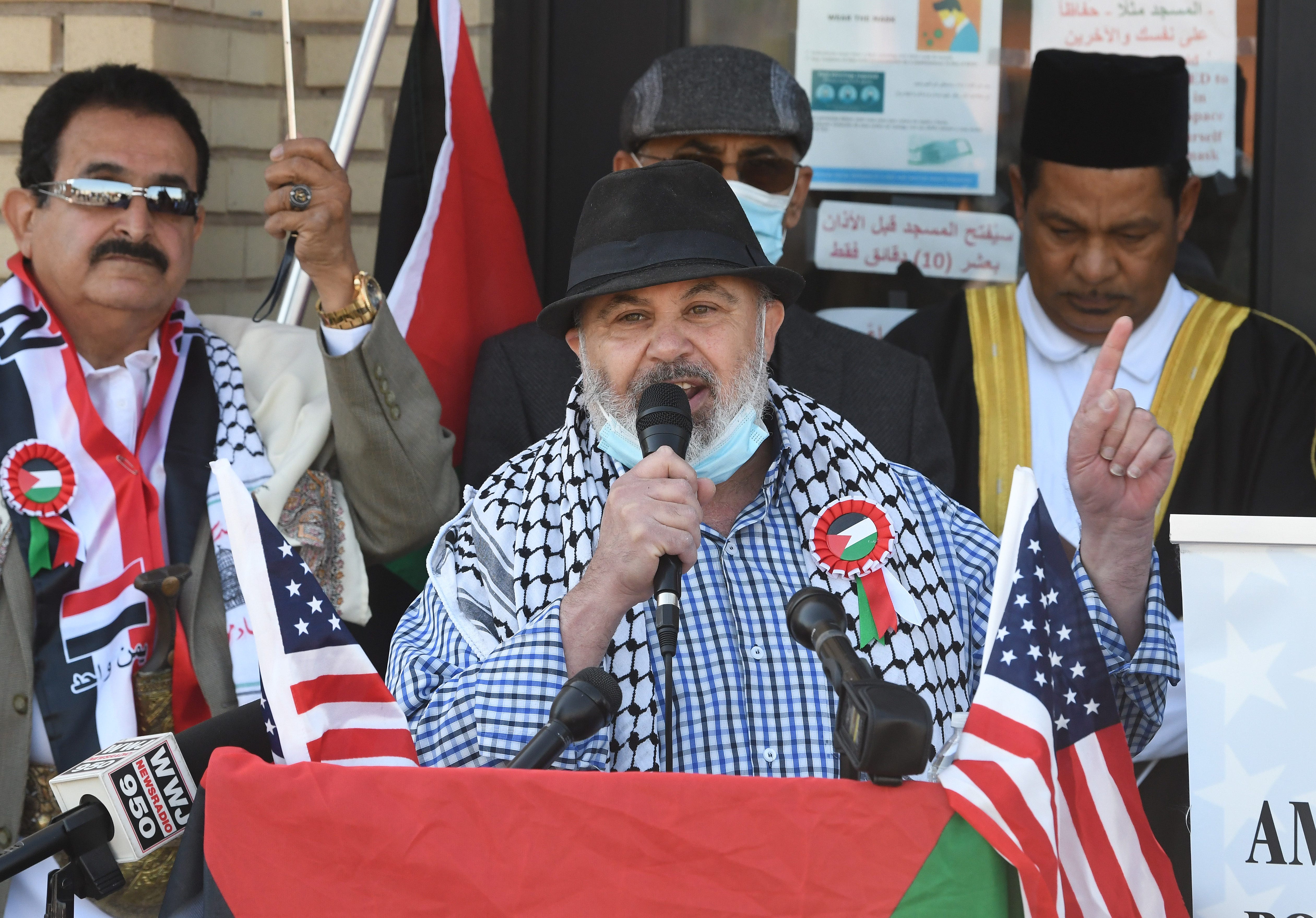 Imad Hamad, executive Director of the American Human Rights Council, AHRC, speaks during a news conference to urge the Biden administration take immediate action at the AMS Mosque in Dearborn, Michigan on May 18, 2021.