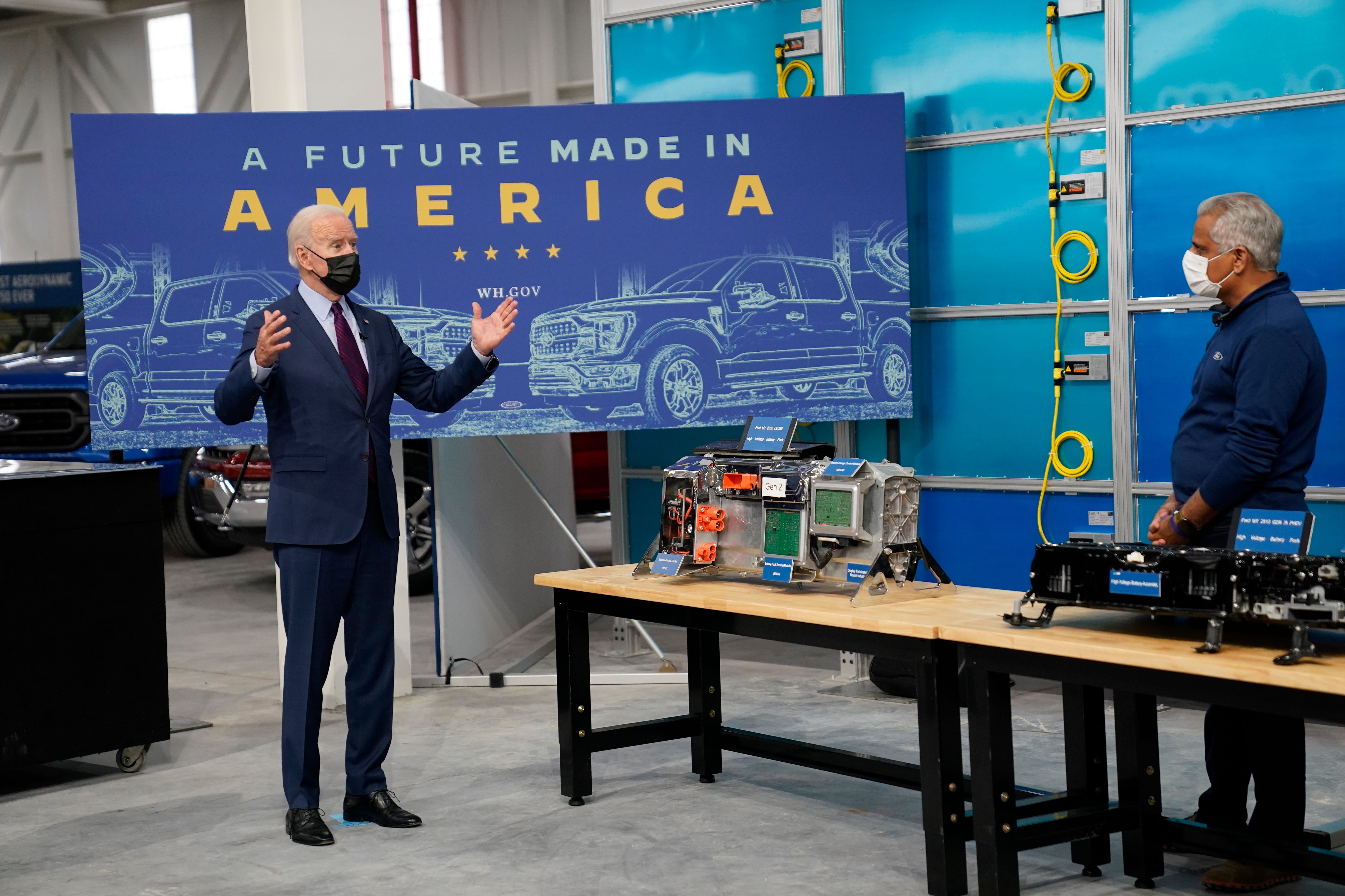 President Joe Biden speaks during a tour of the Ford Rouge EV Center, Tuesday.
