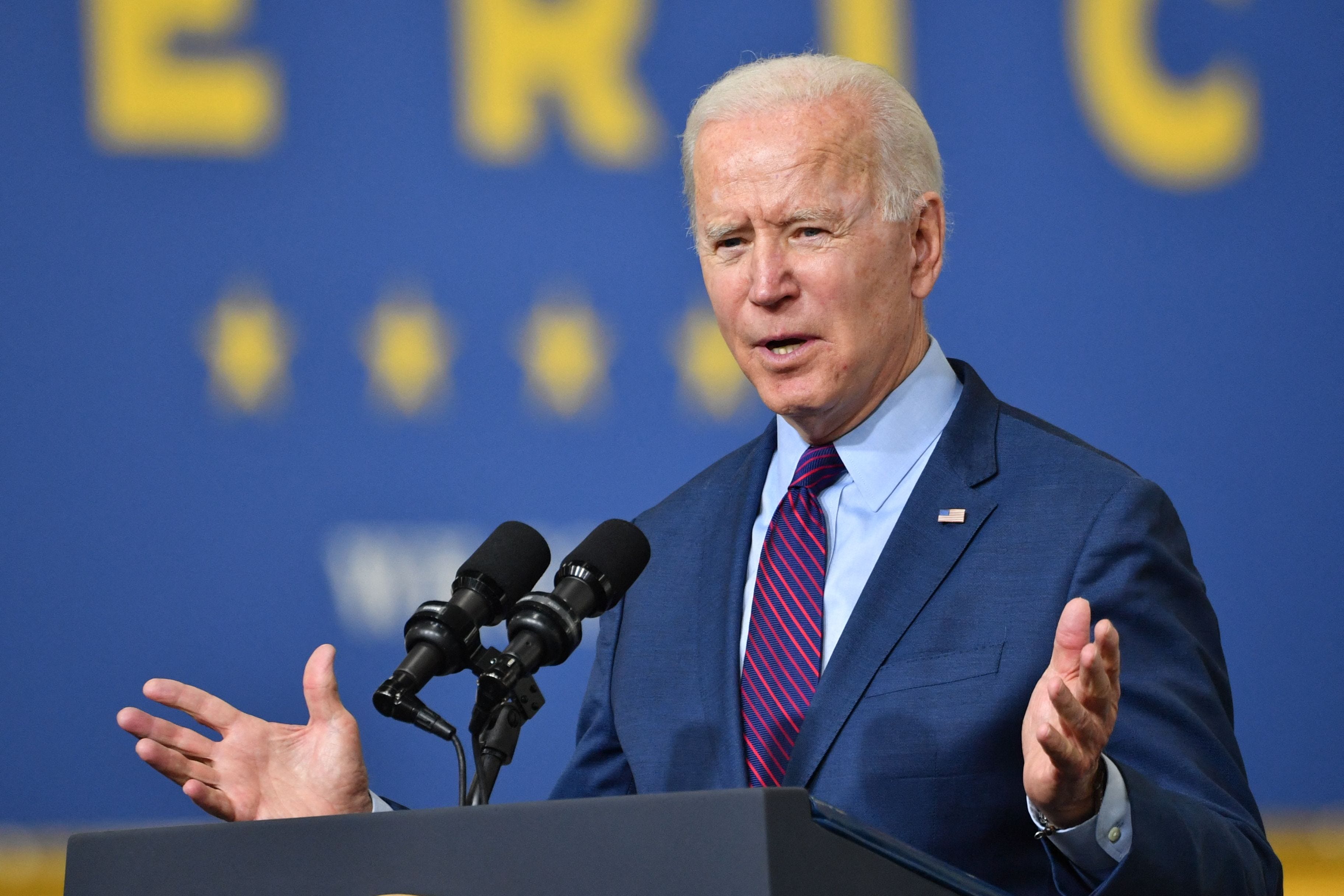 US President Joe Biden delivers remarks at the Ford Rouge Electric Vehicle Center, in Dearborn, Michigan on May 18, 2021.