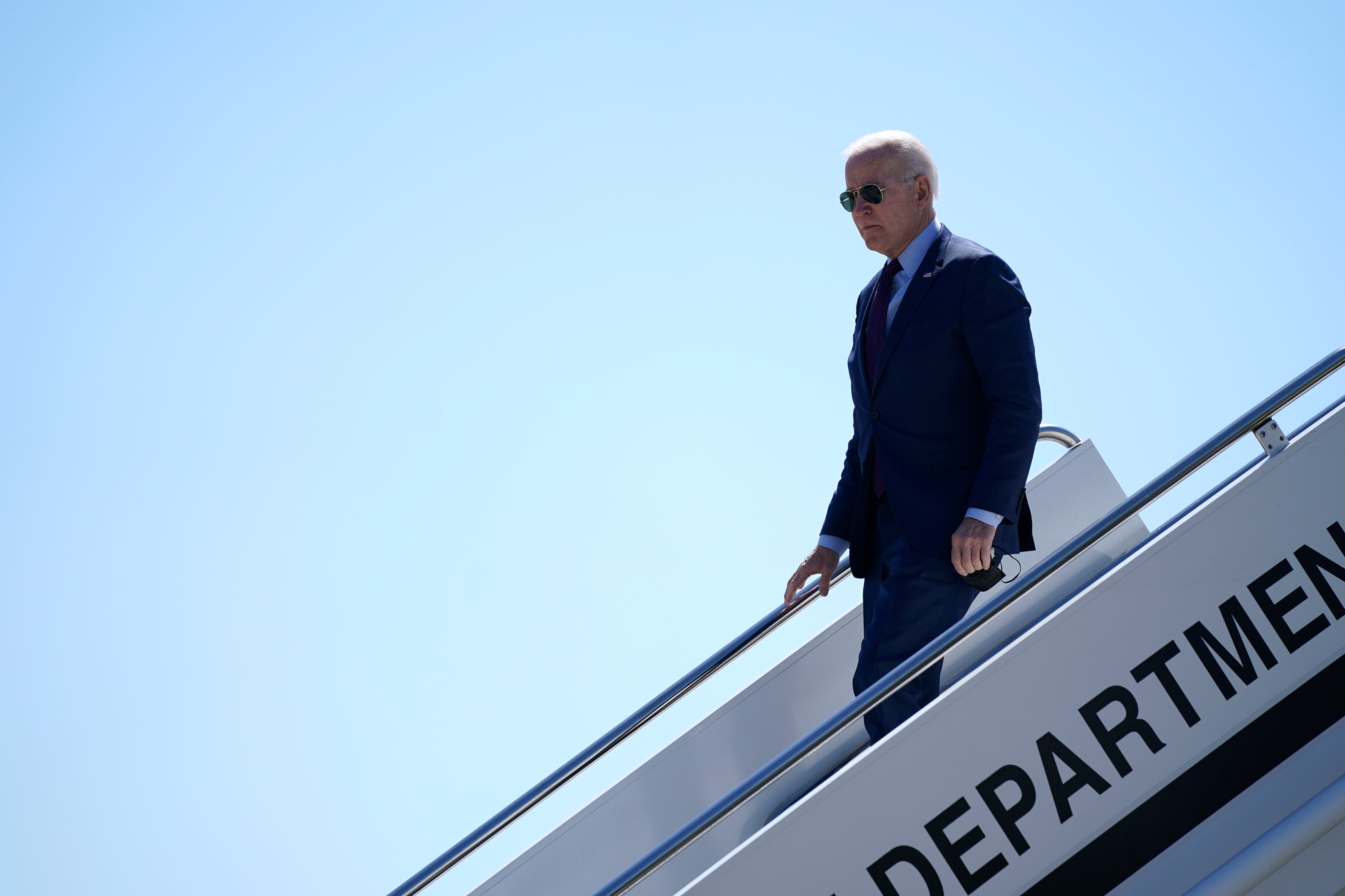 President Joe Biden arrives at Detroit Metropolitan Wayne County Airport in Detroit, Tuesday.