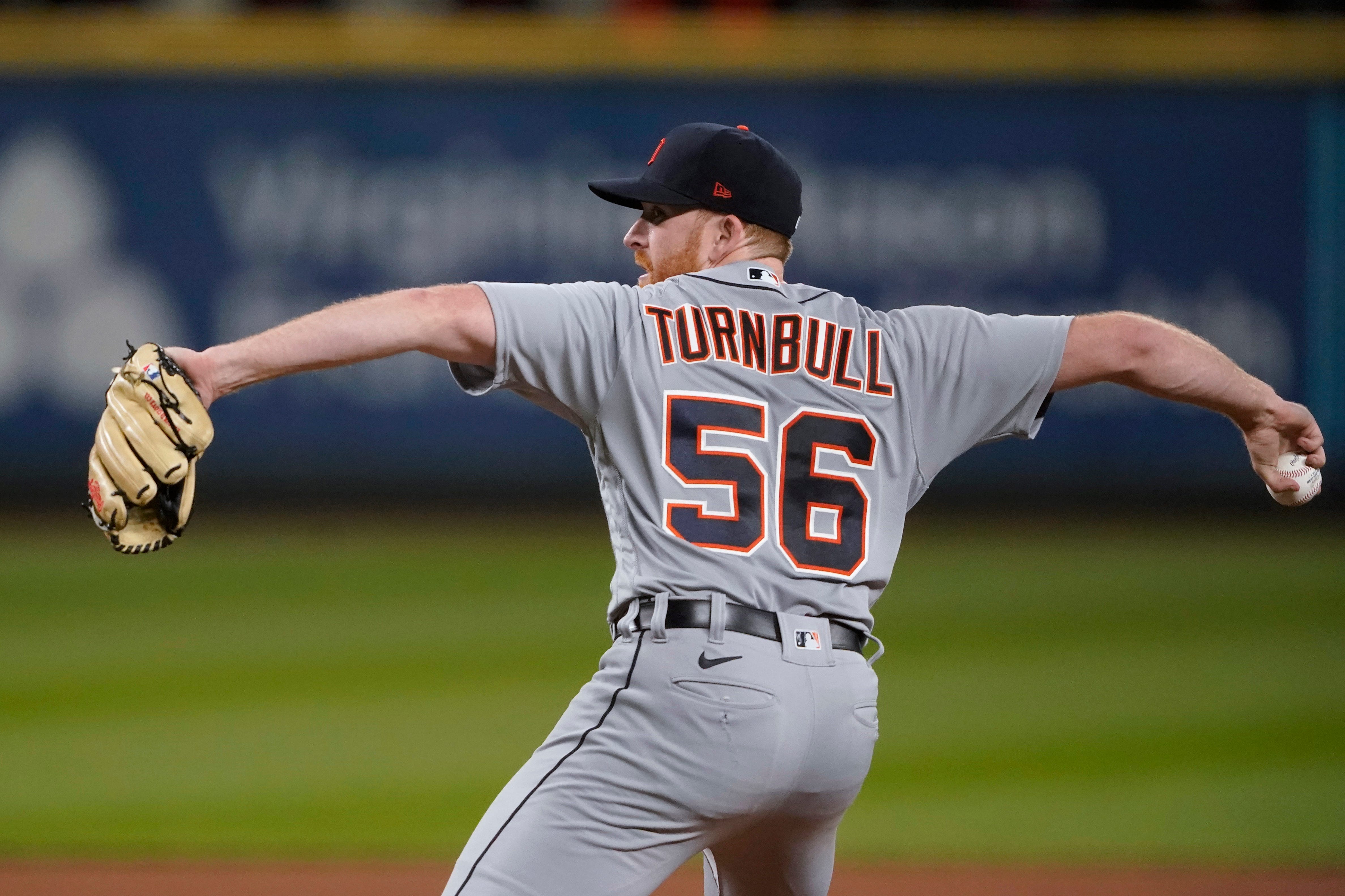 Detroit Tigers starting pitcher Spencer Turnbull winds up during the eight inning.
