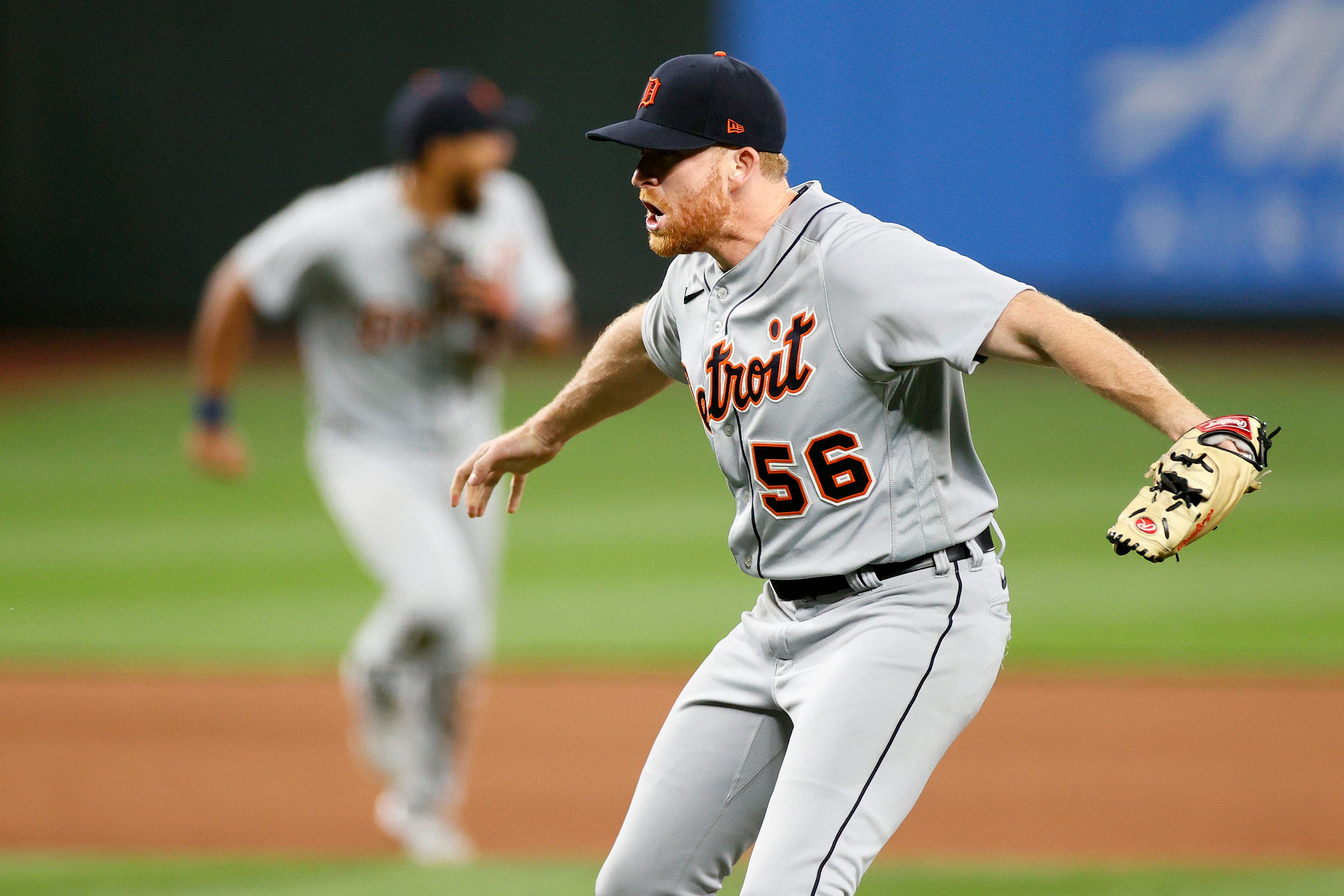 Spencer Turnbull of the Detroit Tigers celebrates after his no-hitter against the Seattle Mariners at T-Mobile Park on May 18, 2021 in Seattle.