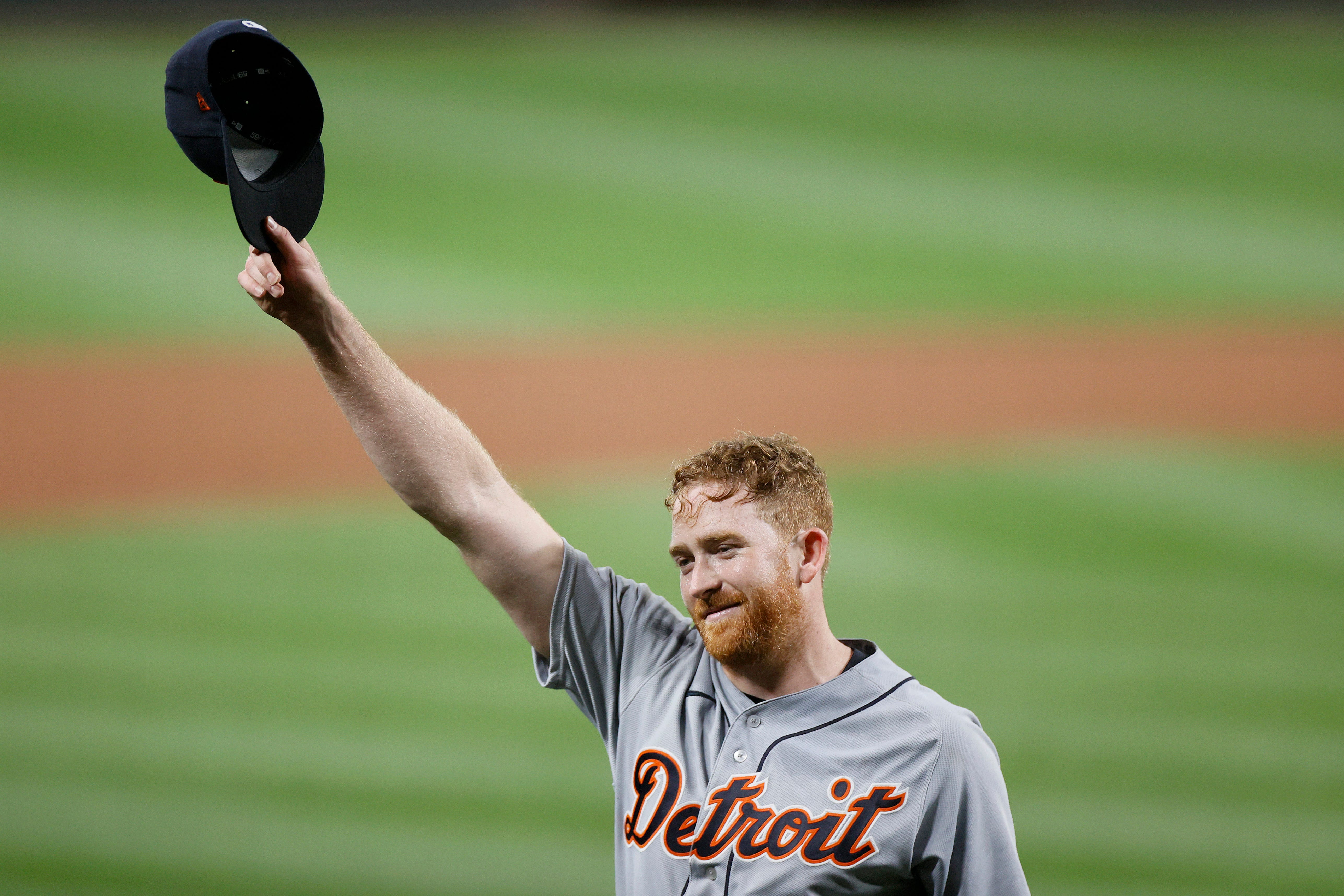 Spencer Turnbull of the Detroit Tigers celebrates after his no-hitter against the Seattle Mariners at T-Mobile Park on May 18, 2021 in Seattle.