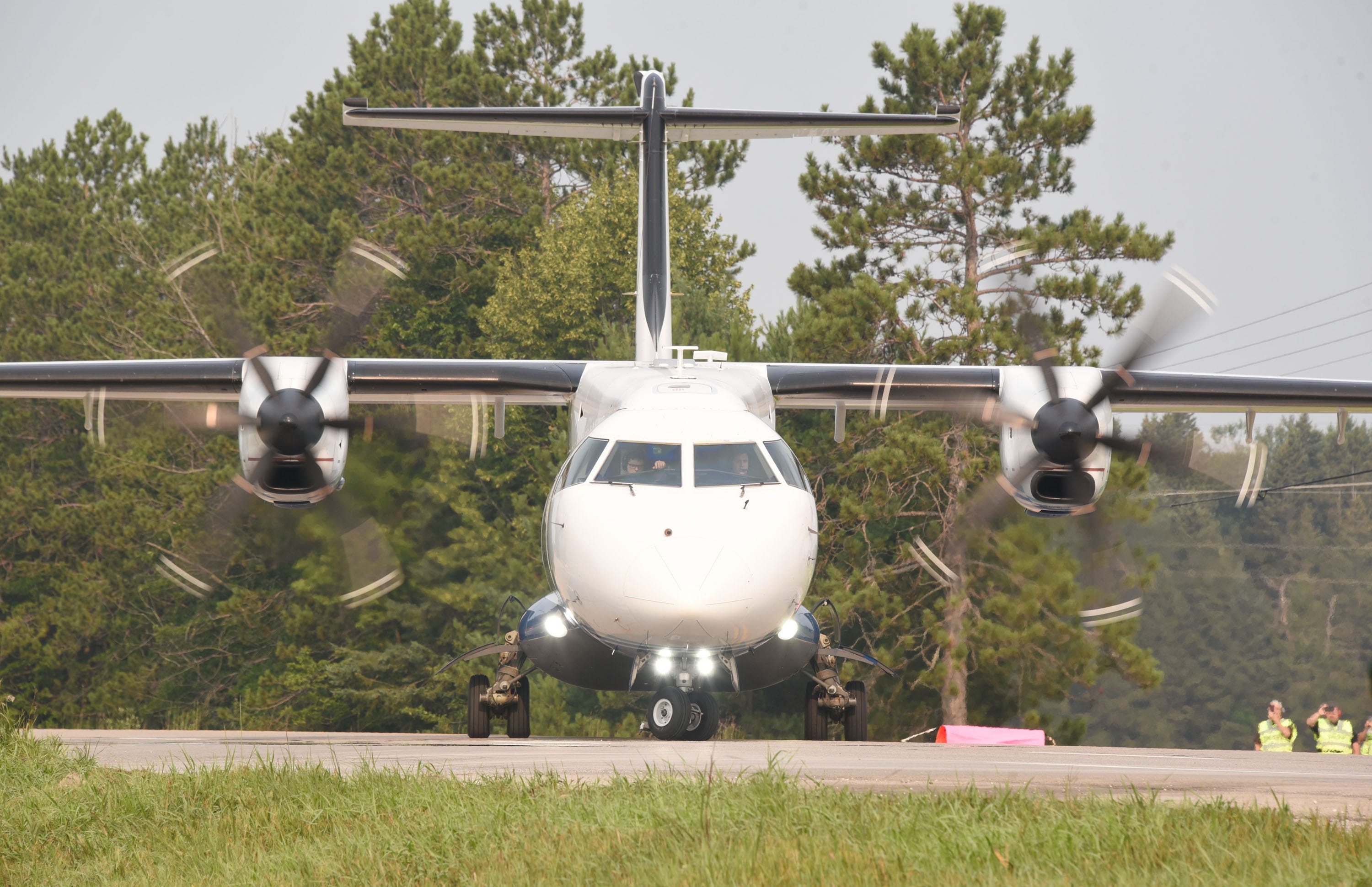 A military C-146 turns around on highway M-32 west of Alpena Thursday, August 5, 2021 after landing on the closed highway. Troops are participating in Operation Northern Strike, a war-readiness exercise that allows training for a variety of situations that could arise.