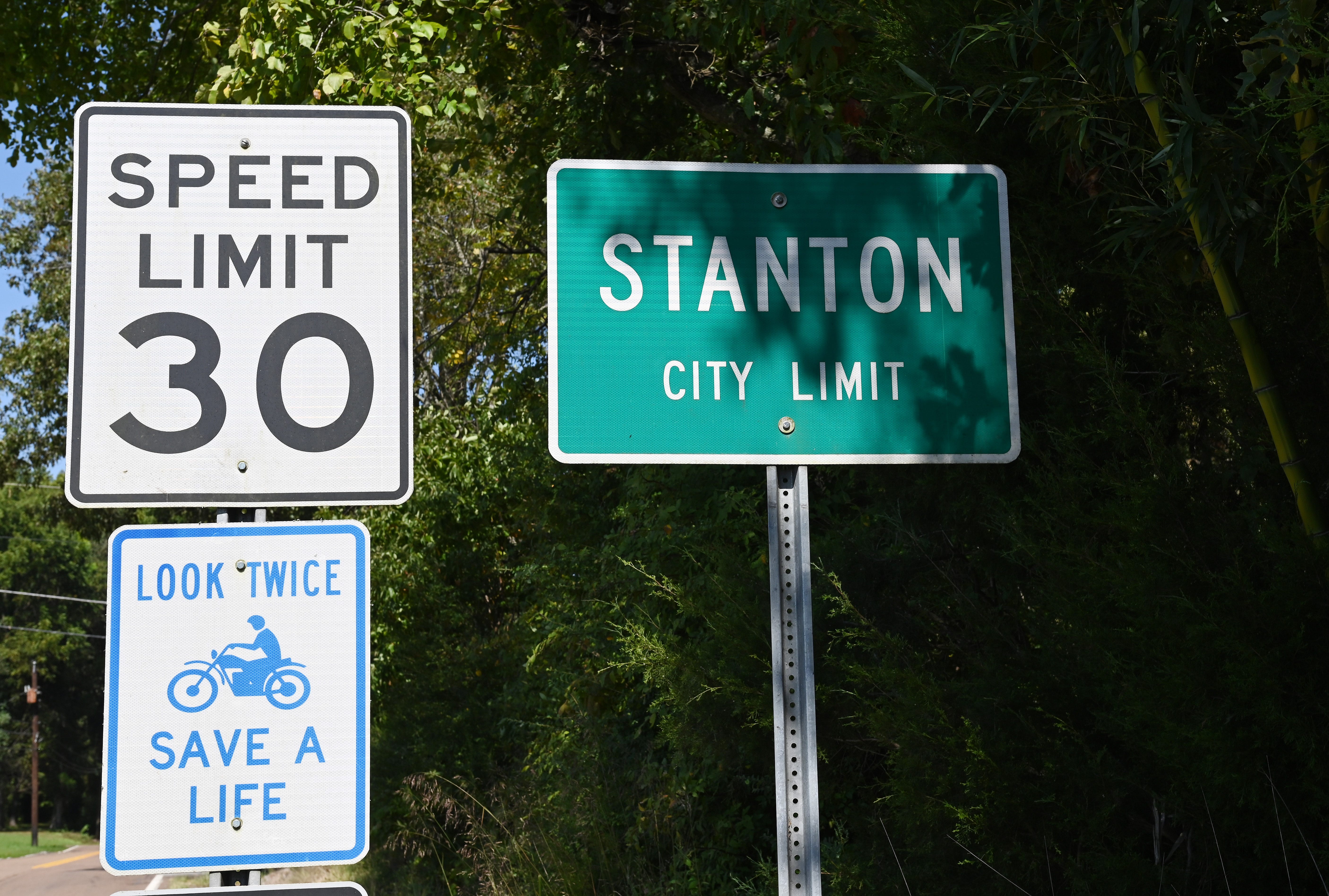 This sign marks the city limits of Stanton in Haywood County, Tennessee, where Ford Motor Co will build a 3,600-acre mega campus.