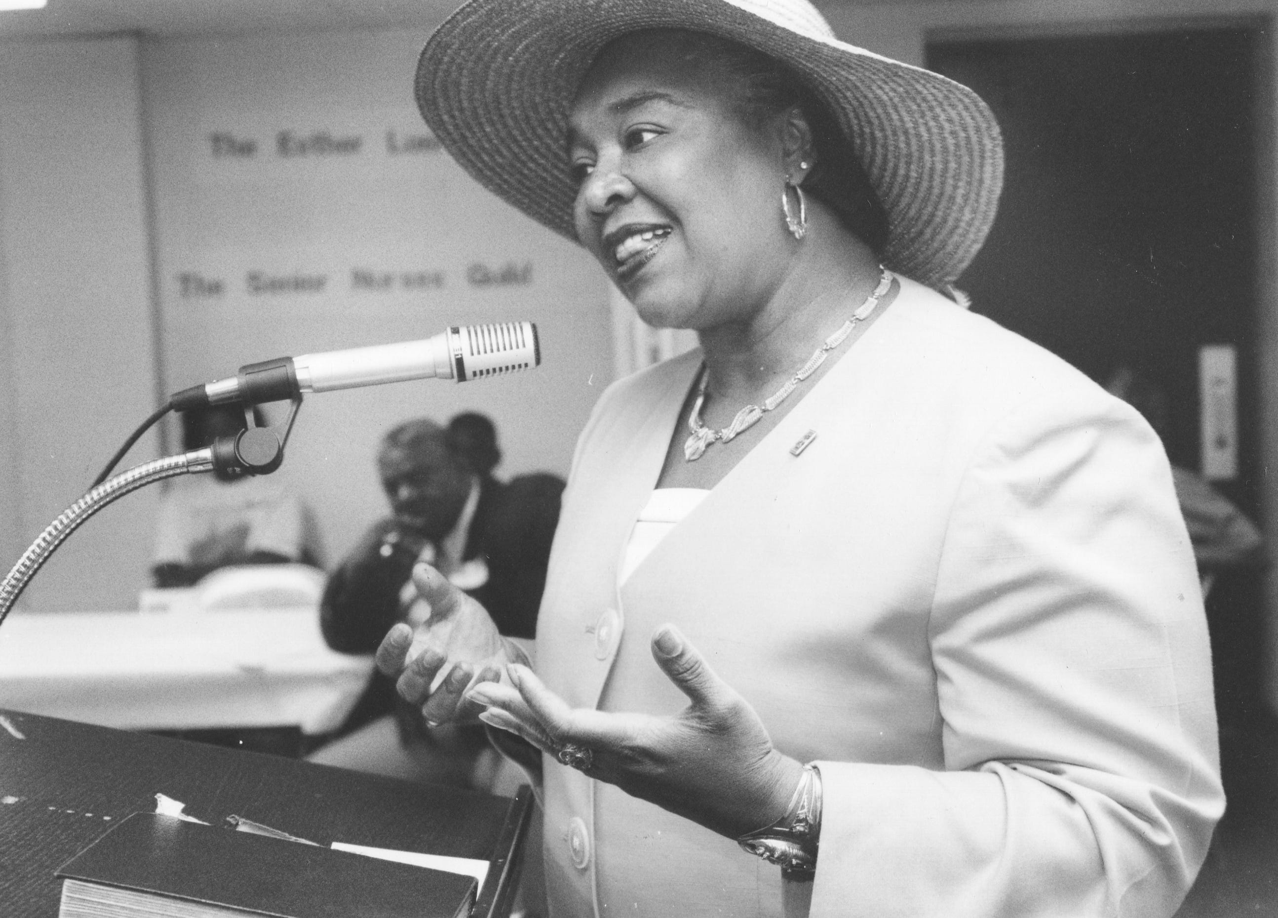 Longtime community activist and Detroit congresswoman Barbara-Rose Collins, seen here in a July 25, 1992 photo, died at the age of 82, her family announced in a statement on Thursday, Nov. 4, 2021. Collins was elected to the U.S. House in 1990, becoming the first Black woman from Michigan elected to Congress.