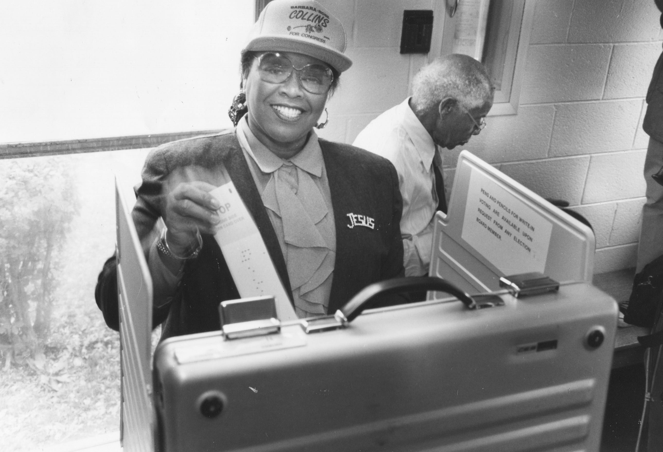Longtime community activist and Detroit Congresswoman Barbara-Rose Collins, seen here voting in an April 24, 1991 photo, died at the age of 82, her family announced in a statement on Thursday, Nov. 4, 2021. Collins was elected to the U.S. House in 1990, becoming the first Black woman from Michigan elected to Congress.