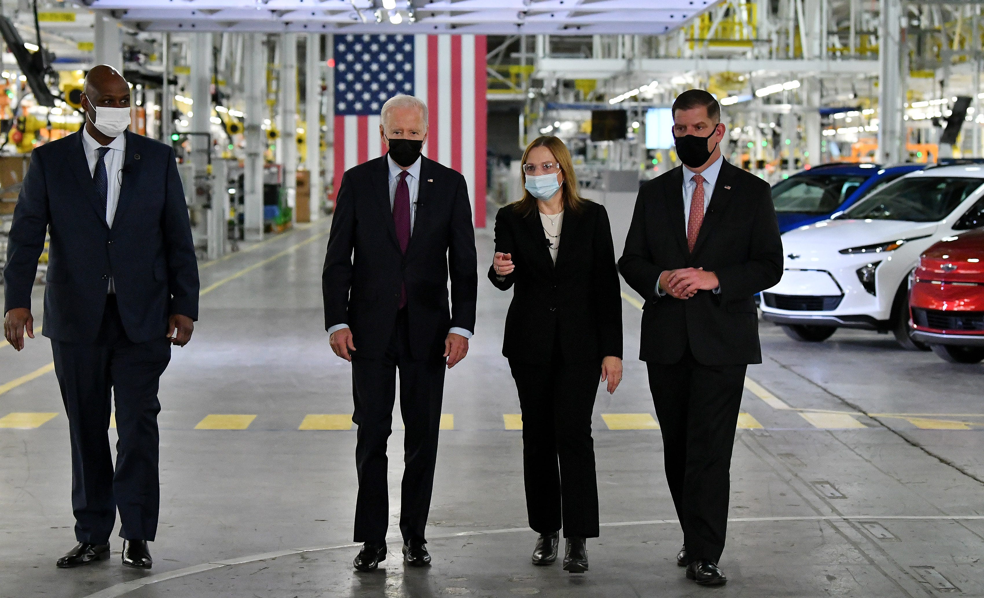 President Joe Biden drives the GMC Hummer EV PIckup at the General Motors' Factory ZERO electric vehicle assembly plant, in Detroit, November 17, 2021.