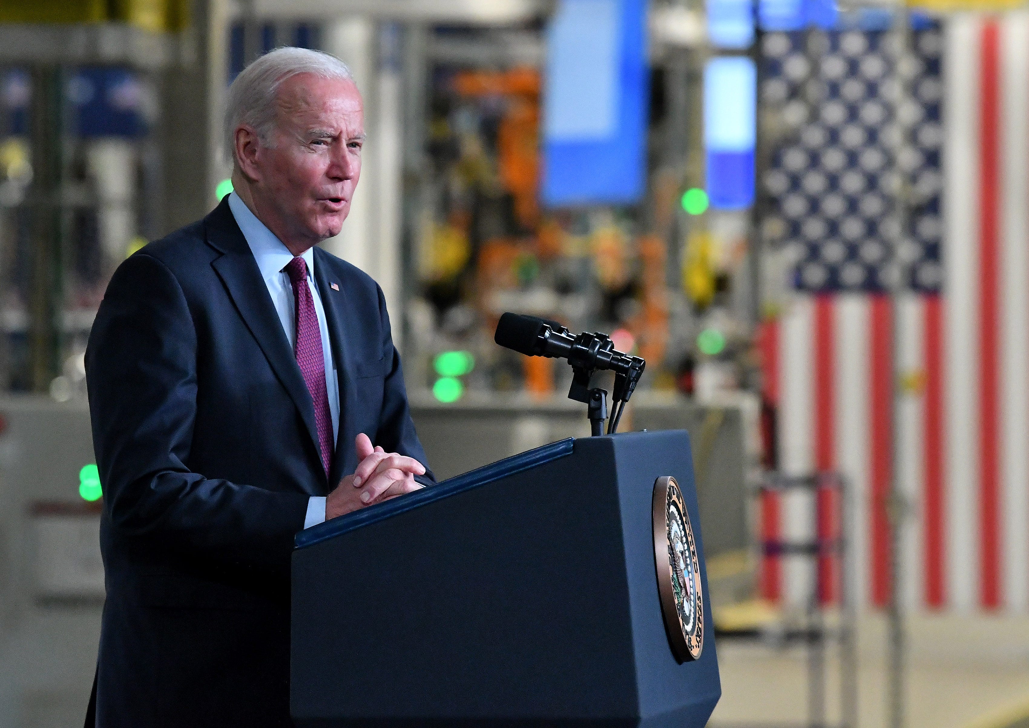President Joe Biden speaks at the General Motors Factory ZERO.