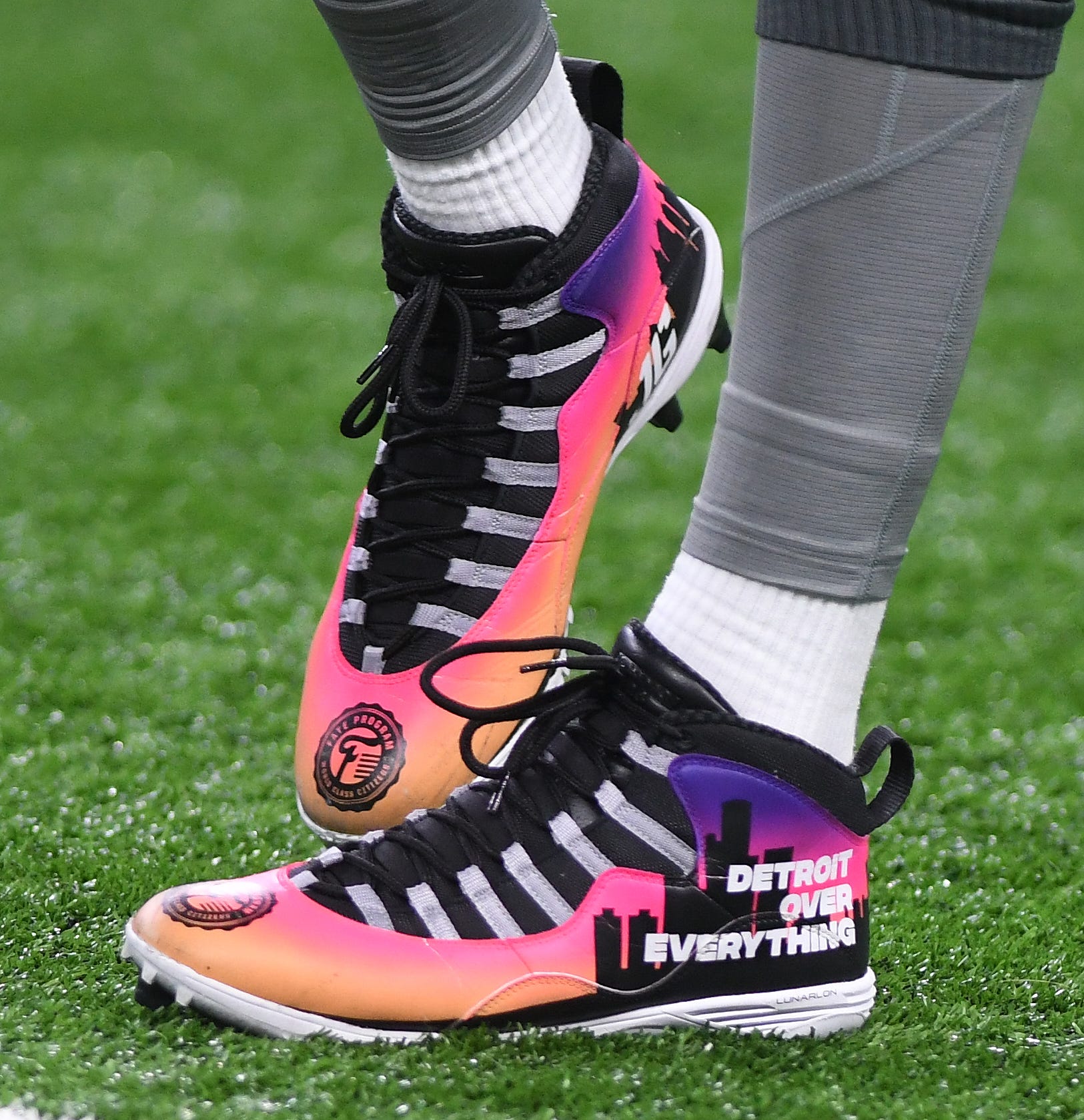 Lions quarterback Jared Goff's shoes worn during 'NFL My Cause My Cleats' before the game against the Vikings.