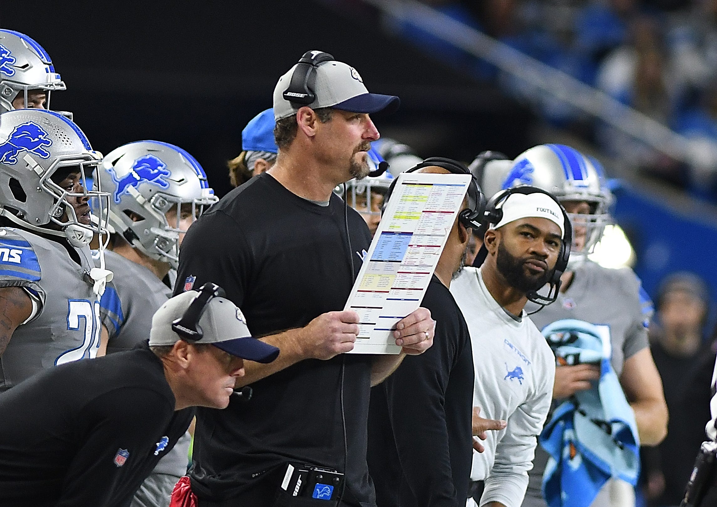 Lions head coach Dan Campbell on the sidelines in the third quarter.