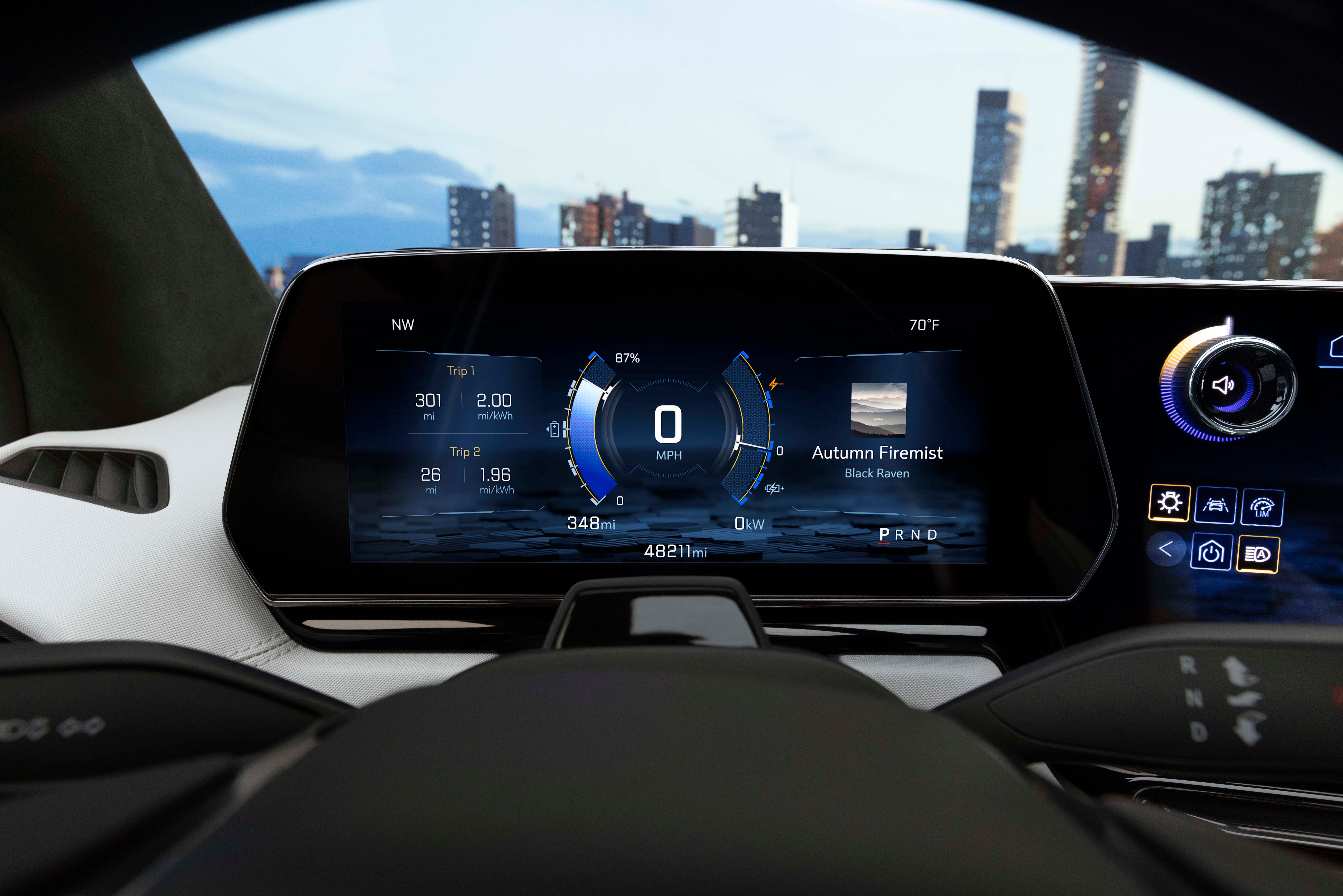 The 11-inch instrument display in the 2024 Chevrolet Silverado EV RST is complimented by a 14-inch head-up display.