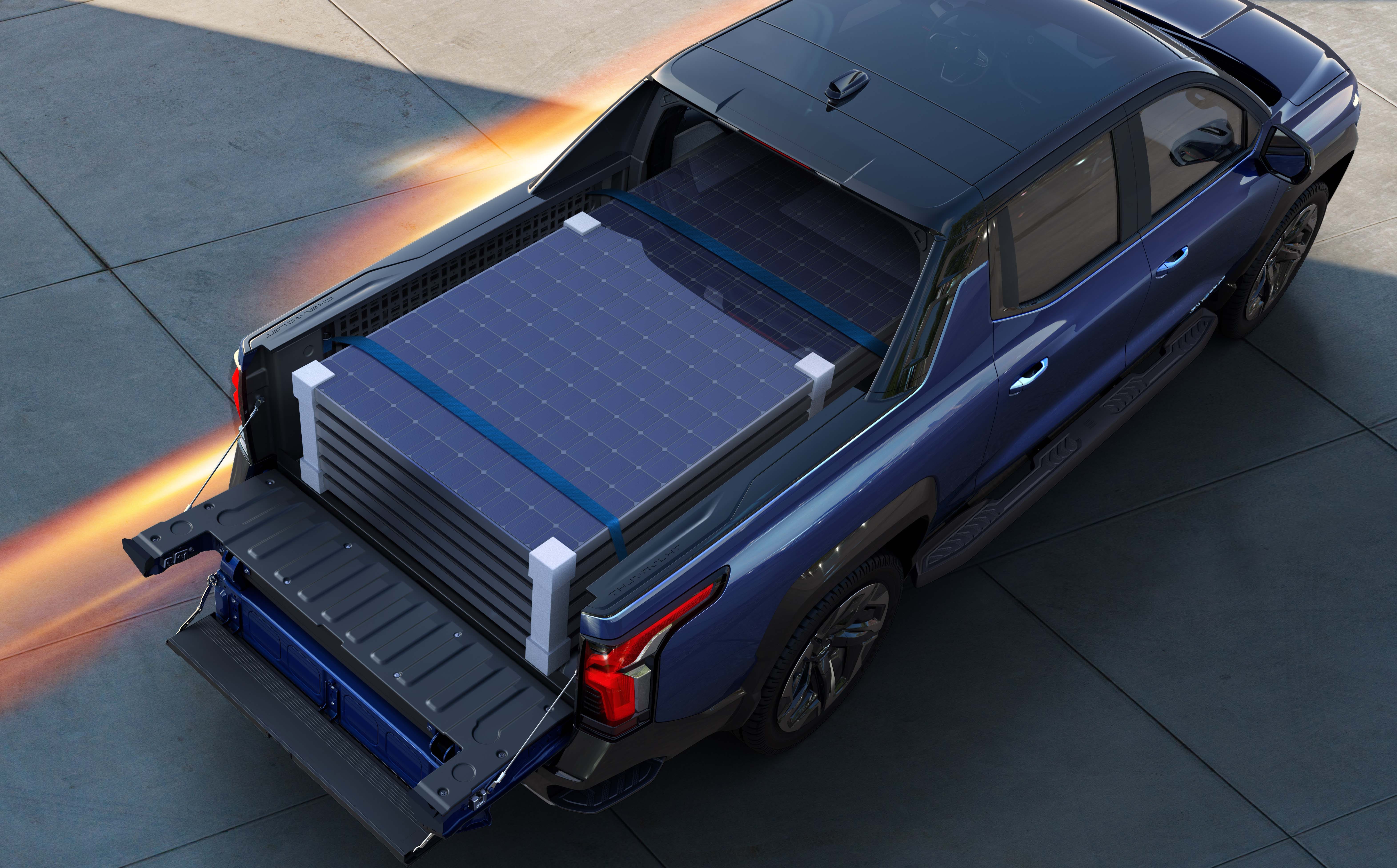The signature bed of the 2024 Chevrolet Silverado EV RST features a Multi-Flex Midgate and Multi-Flex Tailgate. Open both and they extend the bed from 5' 11" to 10' 10".