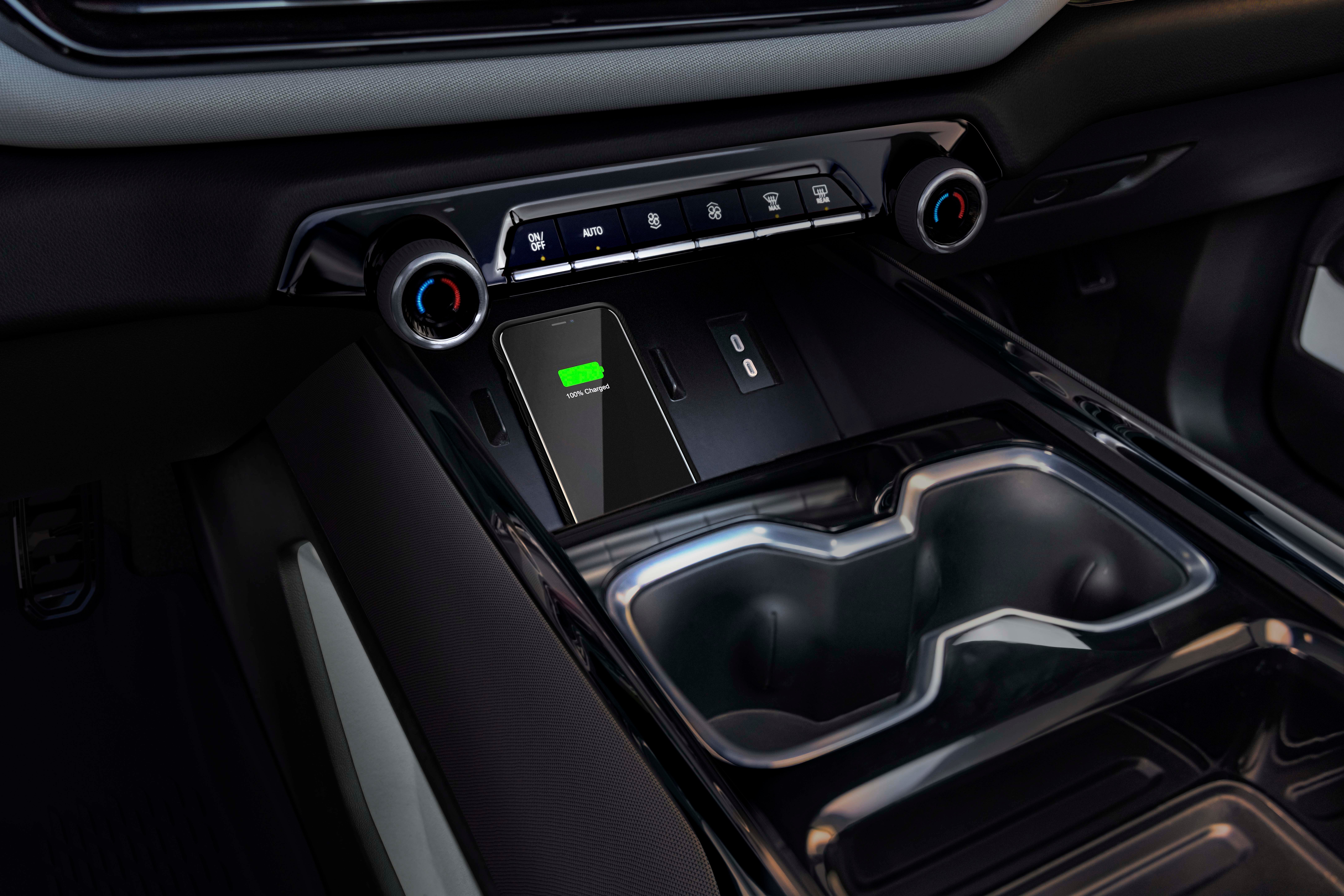 The 2024 Chevrolet Silverado EV RST has room for phone charging in the center console.