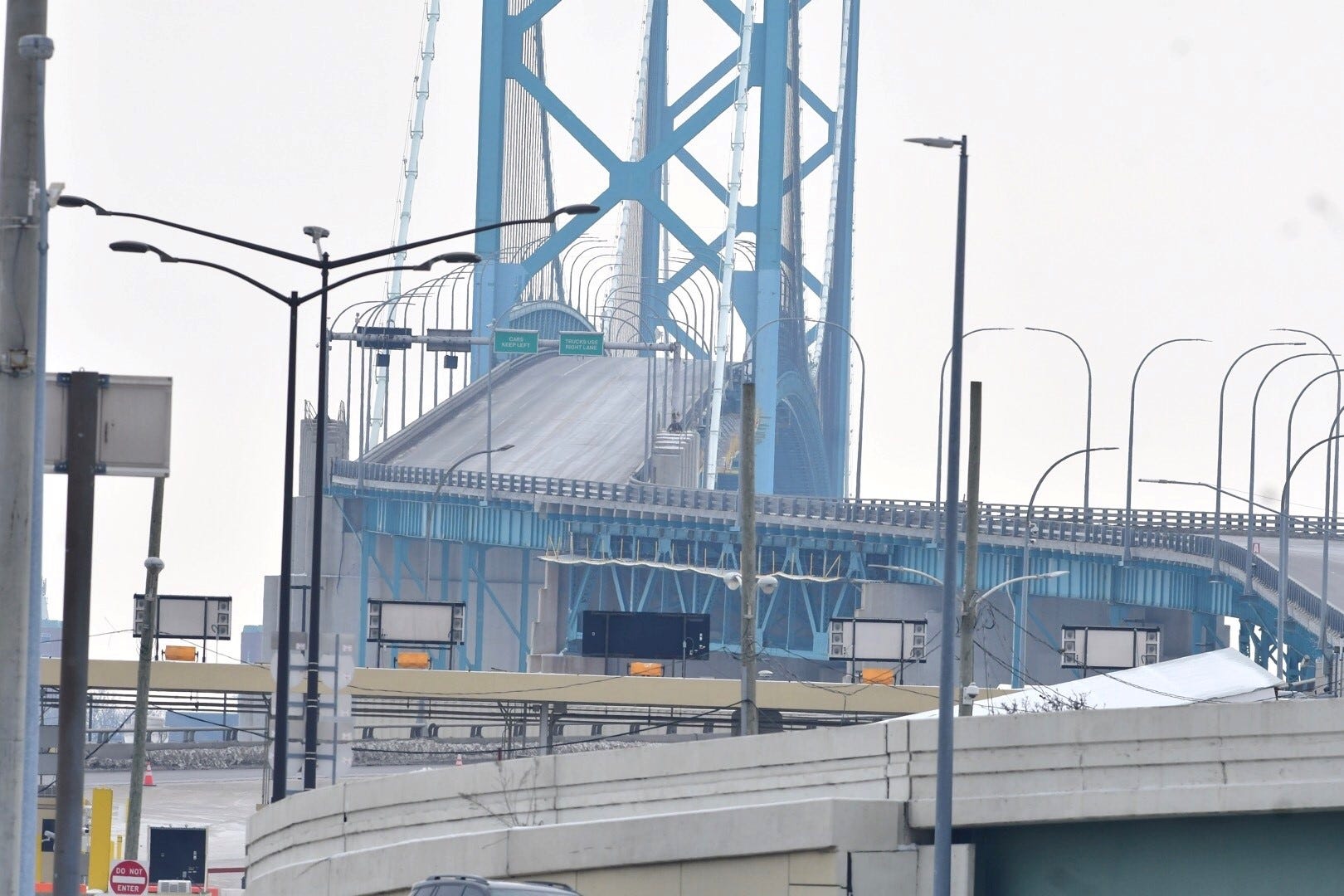 No traffic on the Ambassador Bridge as passage is closed on Tuesday, February 8, 2022.