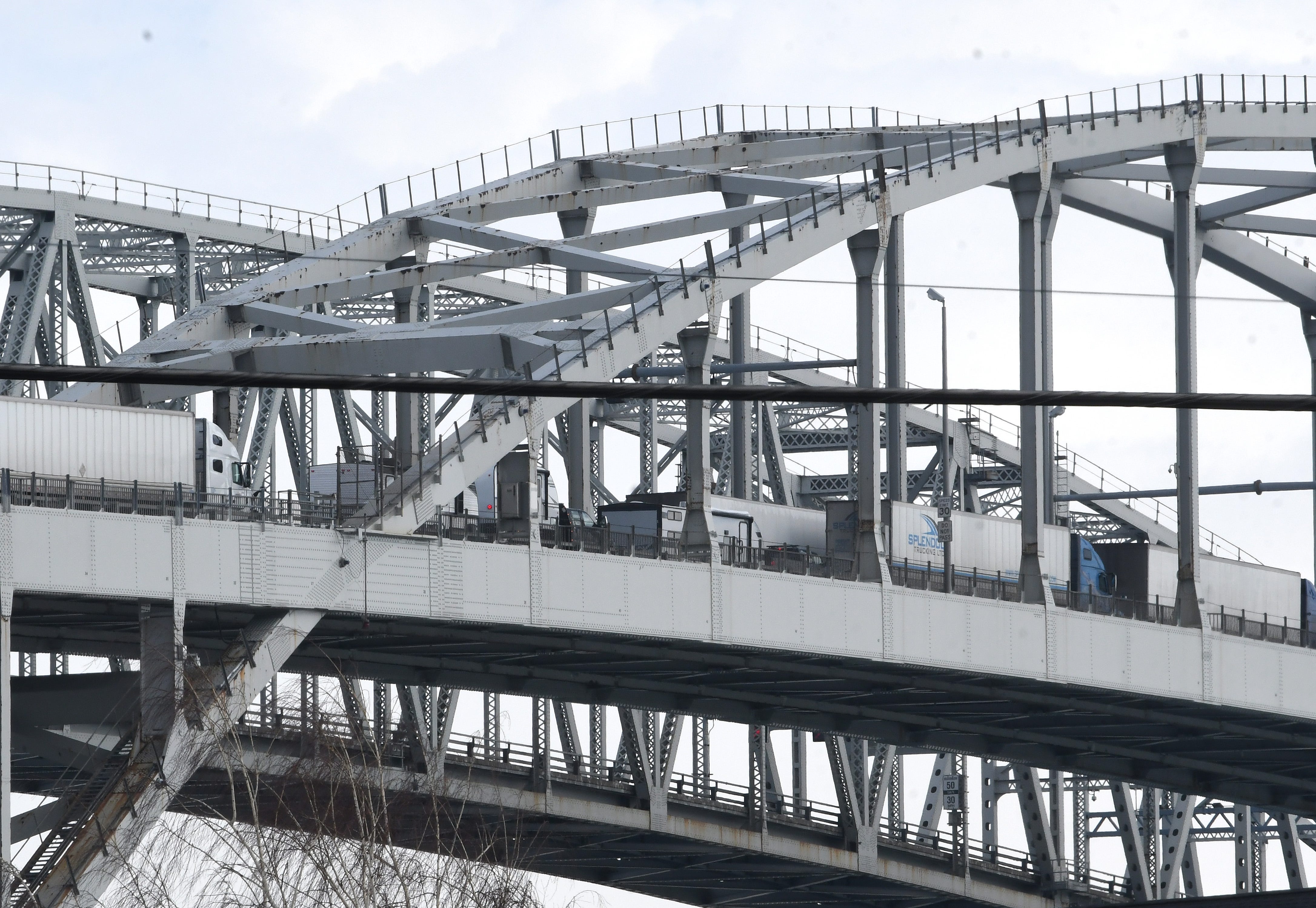 Truck traffic on the Blue Water Bridge in Port Huron, Michigan on February 9, 2022.