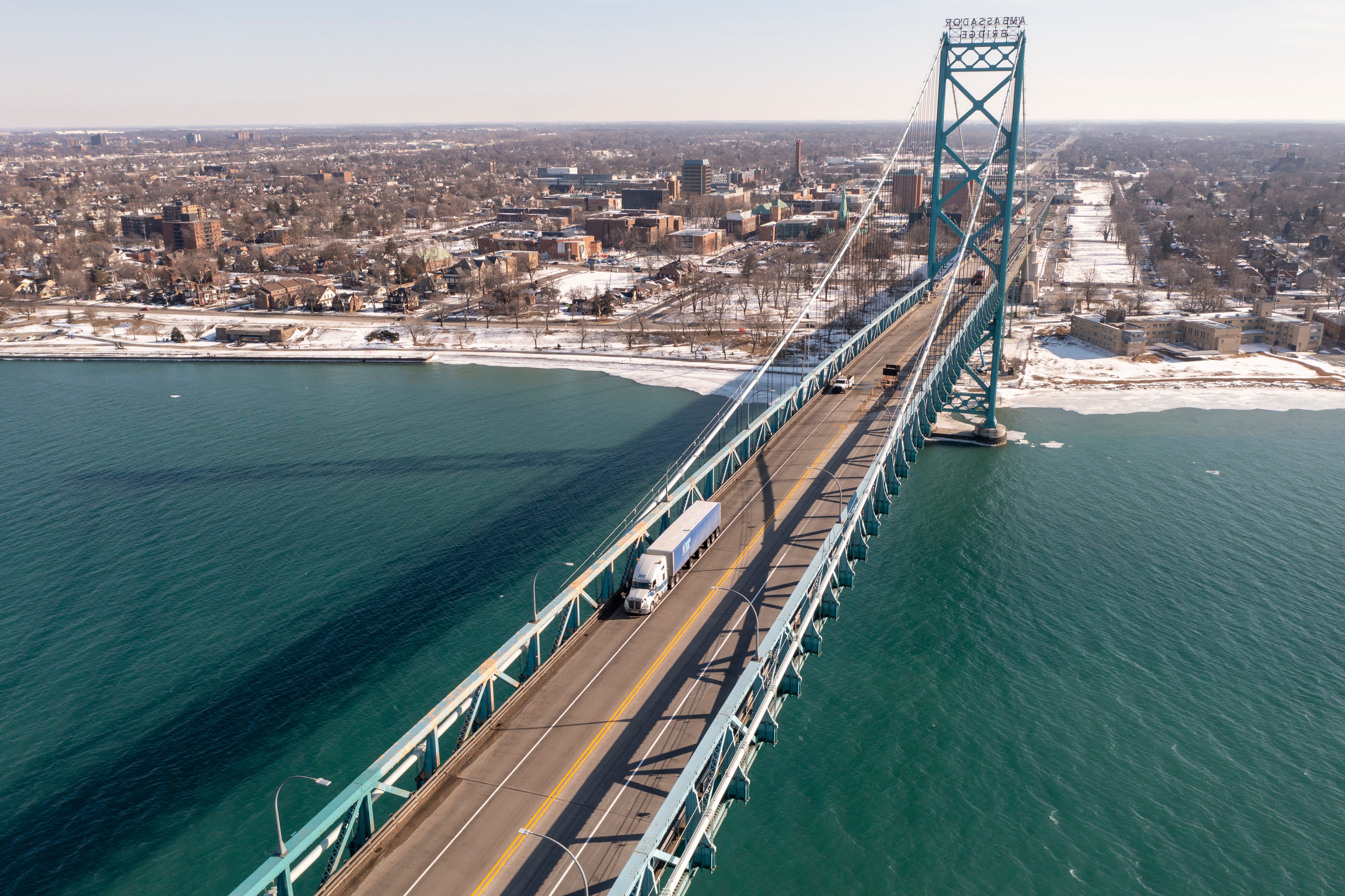 The Ambassador Bridge, in Detroit, February 9, 2022.