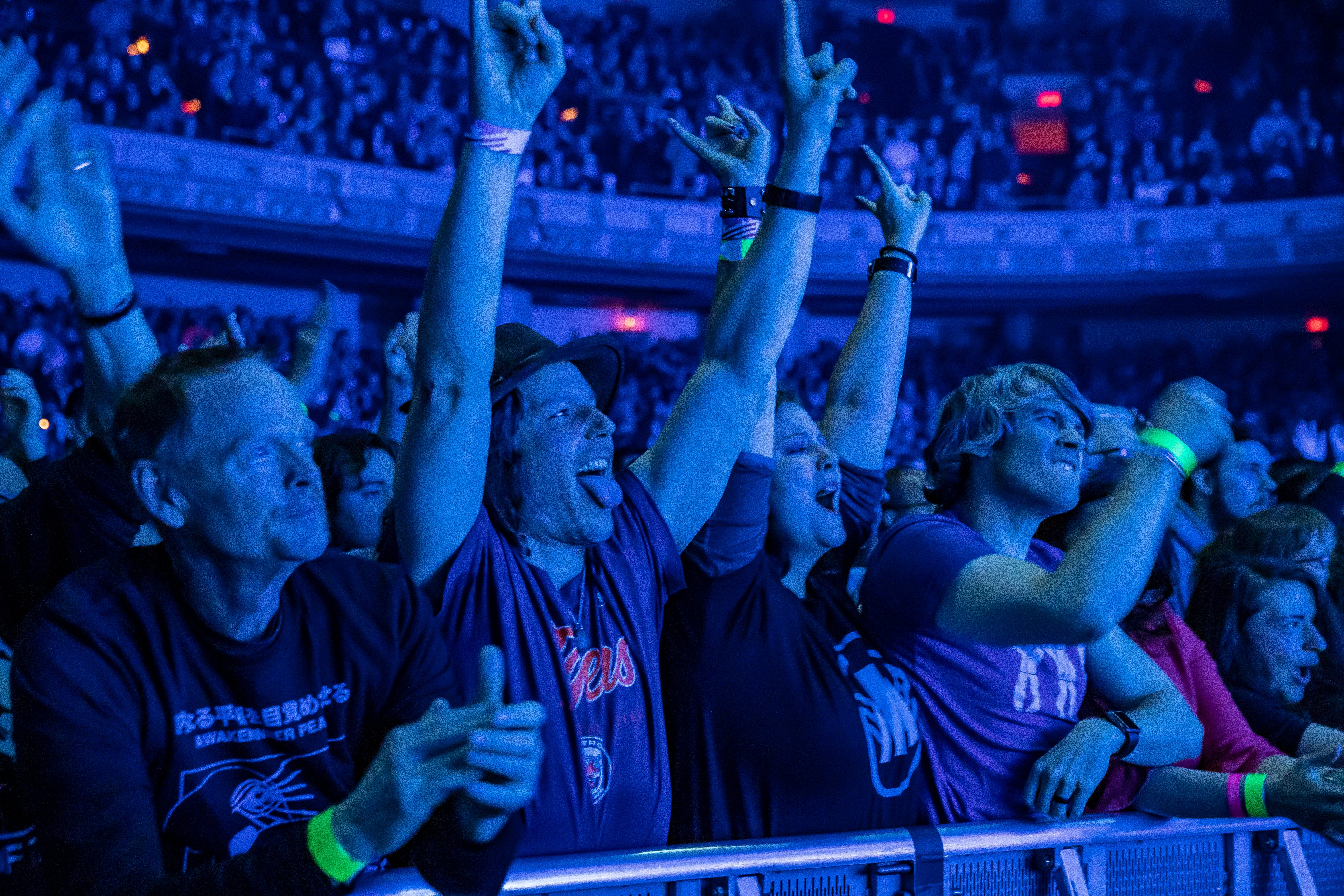 Some fans rocking to Jack White during the bands Supply Chains Issues Tour at the Masonic Temple on April 8, 2022 in Detroit, Michigan.