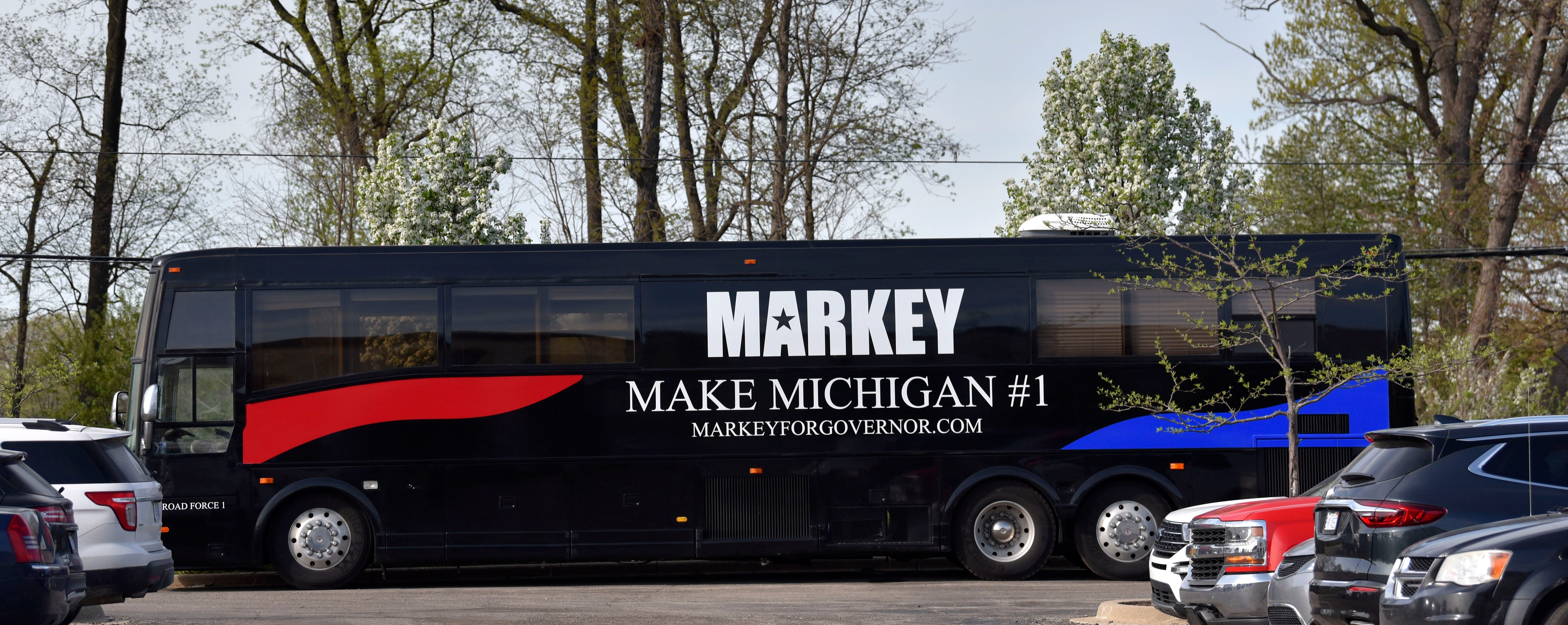 The bus of Candidate Michael Markey, Thursday, May 12, 2022. 
The Livingston County Republican Party's 2022 Lincoln Day Dinner features the First Official GOP Gubernatorial Debate at Crystal Gardens Event and Banquet Center in Howell, Thursday night, May 12, 2022.