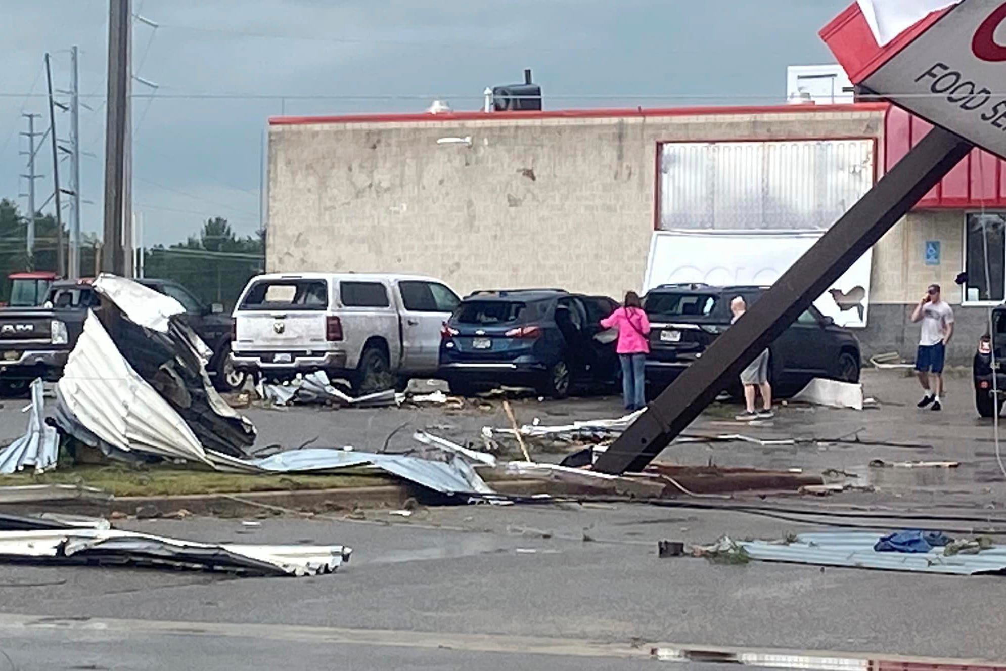 This image provided by Steven Bischer shows damage following a tornado, Friday, May 20, 2022, in Gaylord, Mich.
