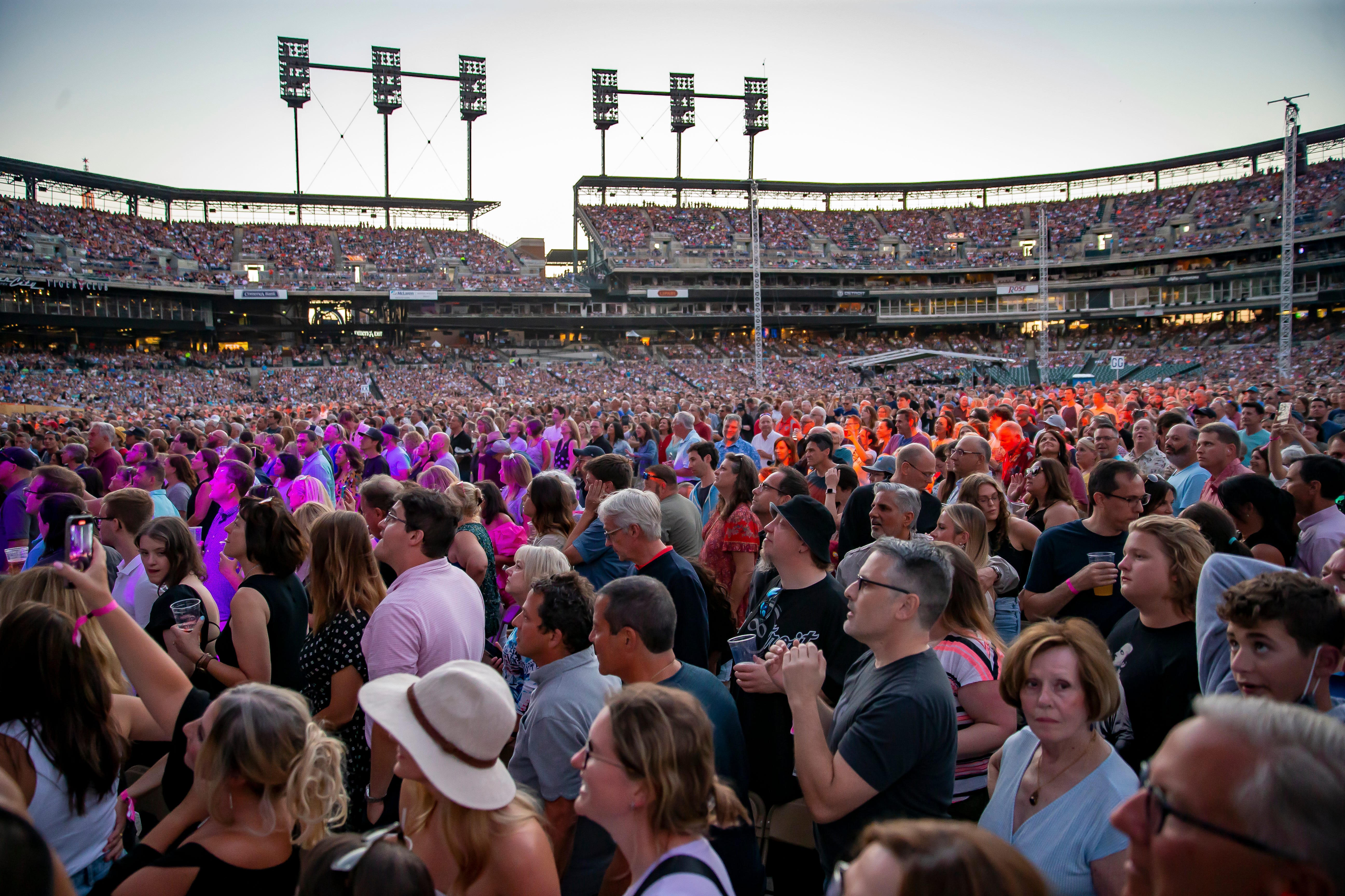 The ballpark was packed as fans watch Billy Joel in concert at Comerica Park in Detroit.