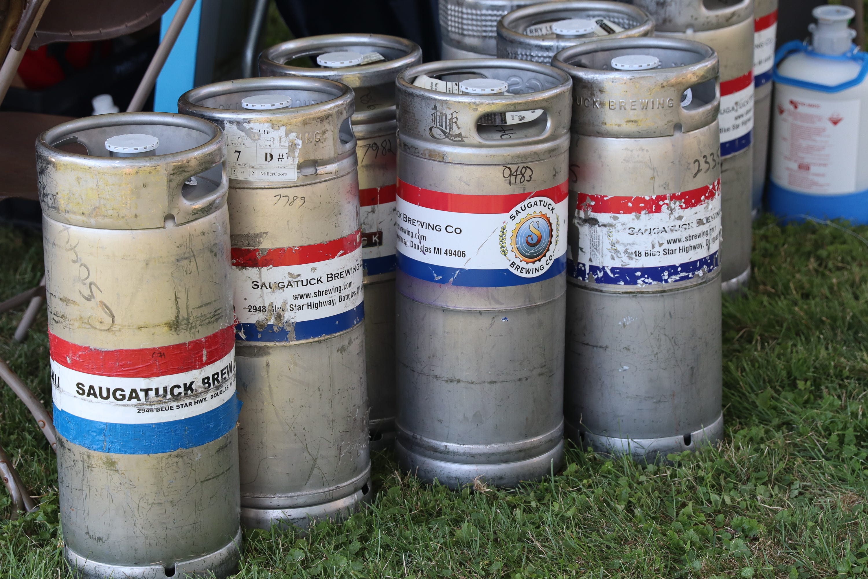 The good stuff. A series of Saugatuck Brewing Co. kegs await tapping at the Michigan Brewers Guild Summer Beer Festival in Ypsilanti's Riverside Park Friday.