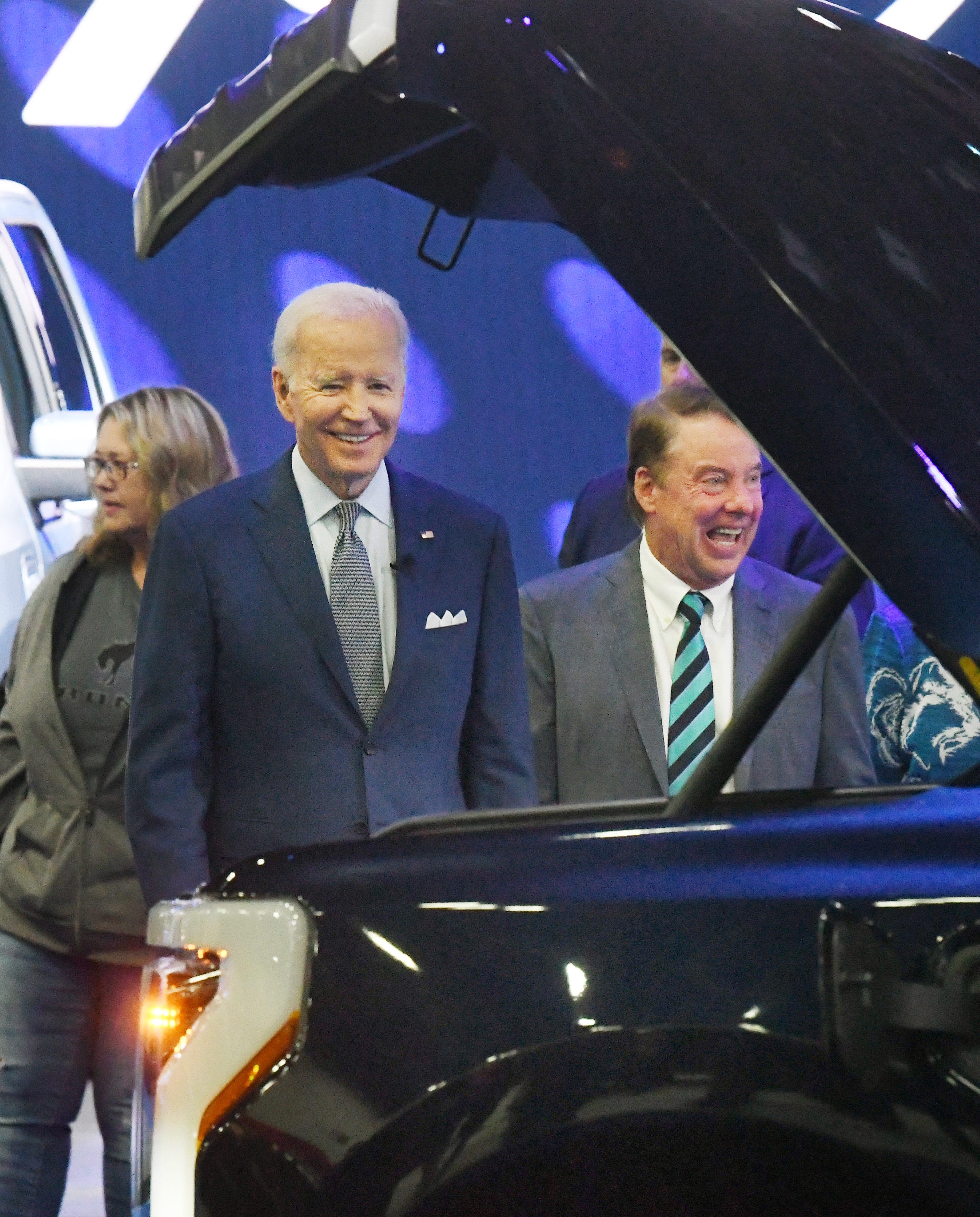 President Joe Biden and Executive Chair of Ford Motor Company William Clay Ford Jr. walk the Ford display during a tour of the 2022 North American International Auto Show in Detroit, Michigan on September 14, 2022.