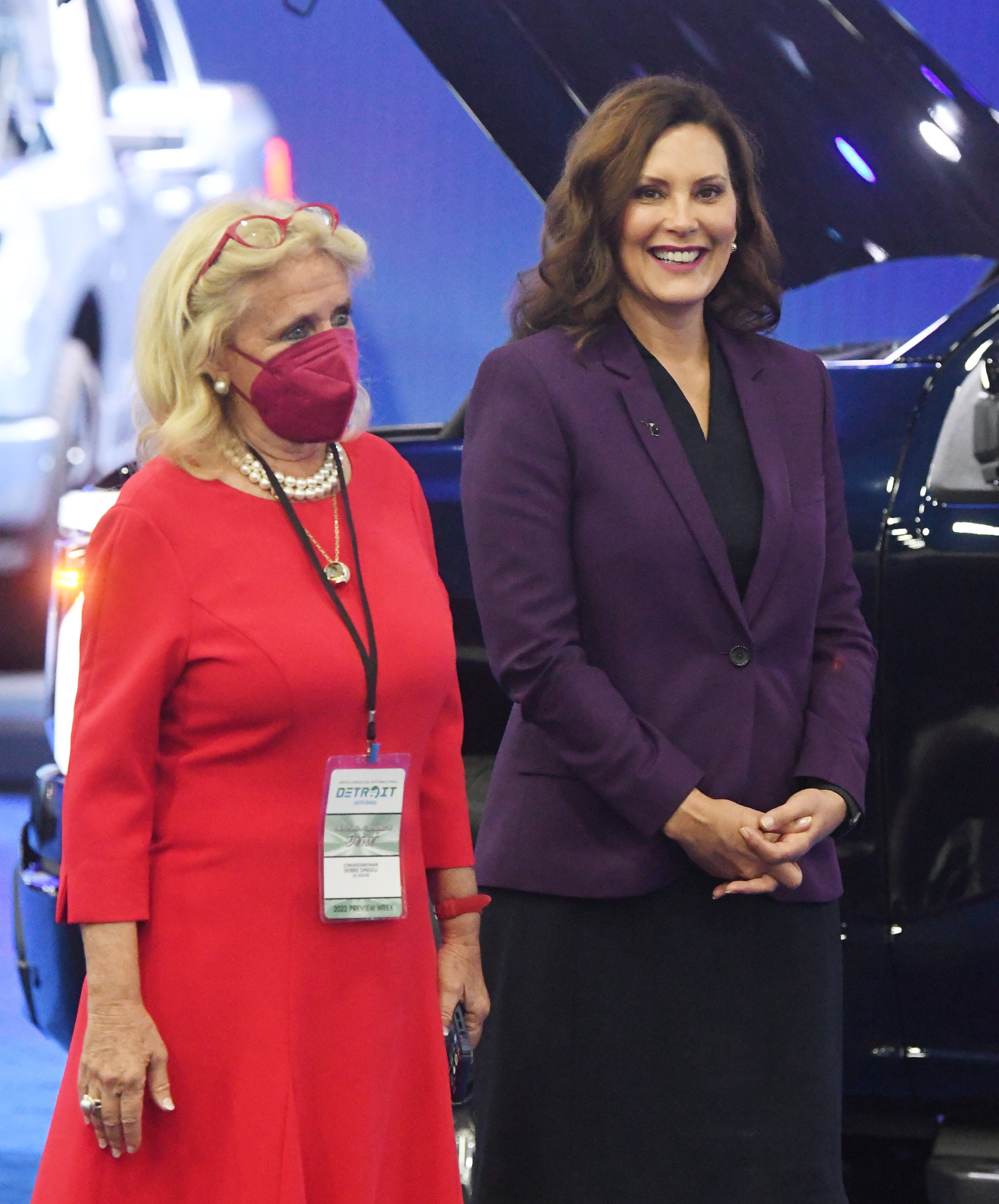 U.S. Representative Debbie Dingell and Michigan Governor Gretchen Whitmer during a tour with President Joe Biden at the 2022 North American International Auto Show in Detroit, Michigan on September 14, 2022.
