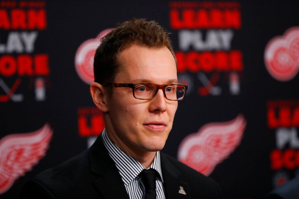 Ex-Plymouth Whalers goalie Rob Zepp, Manager of Special Projects for the NHLPA, discusses the Learn, Play, Score initiative before a game in 2020 between the Detroit Red Wings and Montreal Canadiens at Little Caesars Arena.
